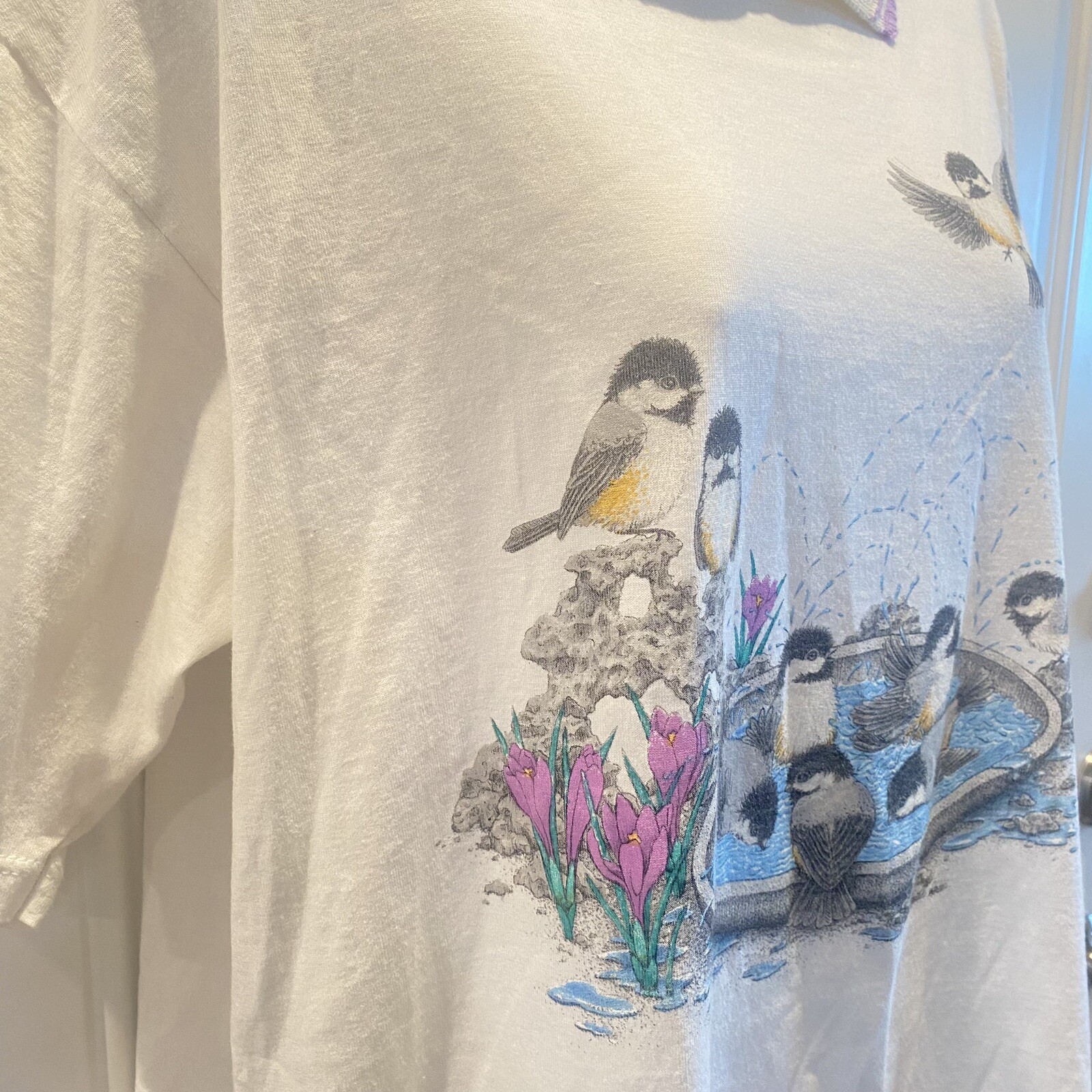 Vintage 90s Grandma Cottage core Morning Sun Collar Cute Shirt Birds