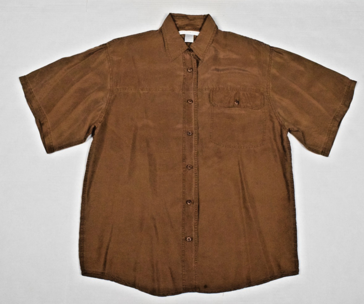 Vintage Silk Shirt The Limited Size S 90s Cocoa Brown Single Pocket Oversized