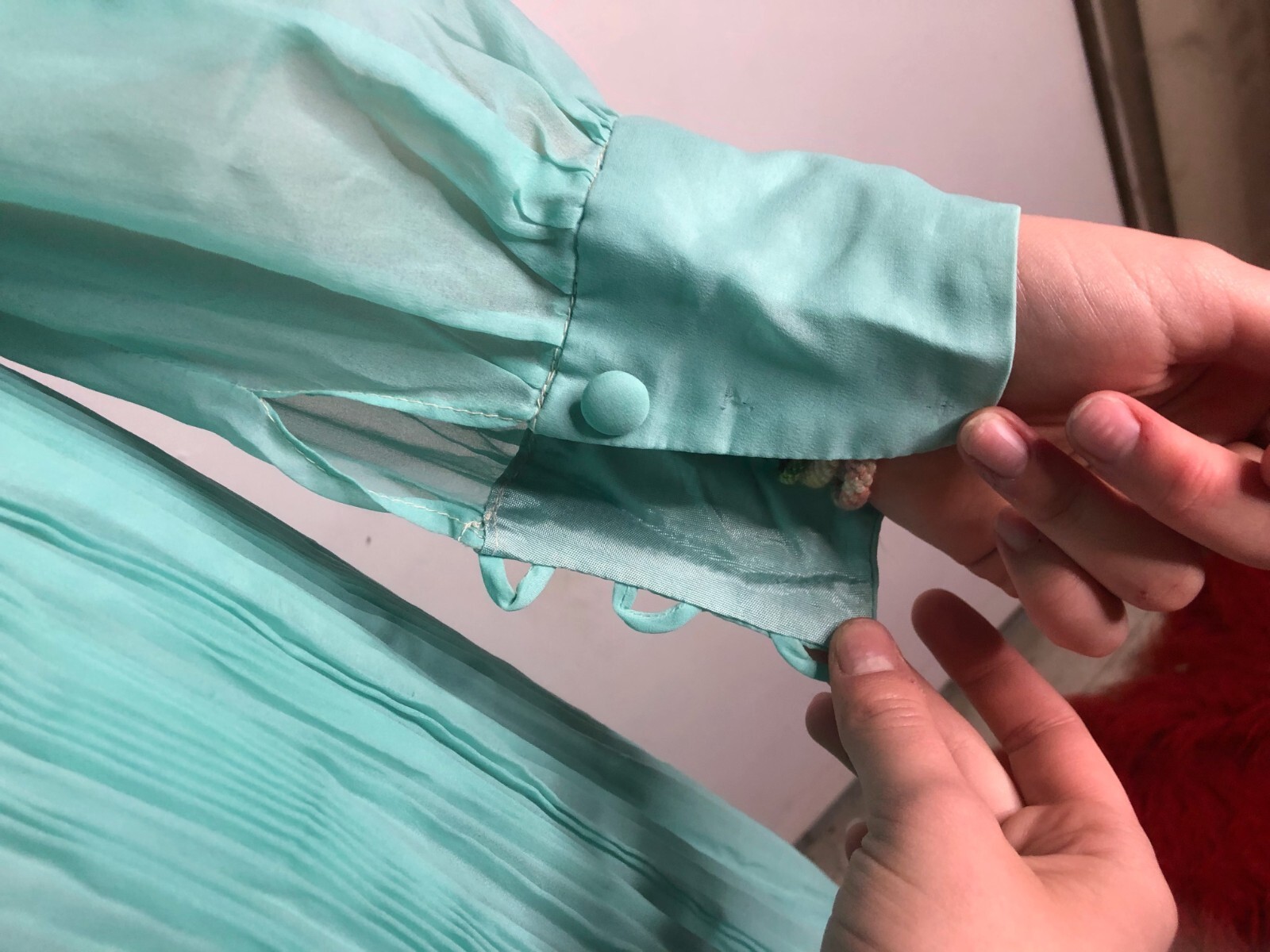 Vintage 1980s Teal Blue Kaftan Dress Chiffon Sleeves Prairie Boho AU 14 16