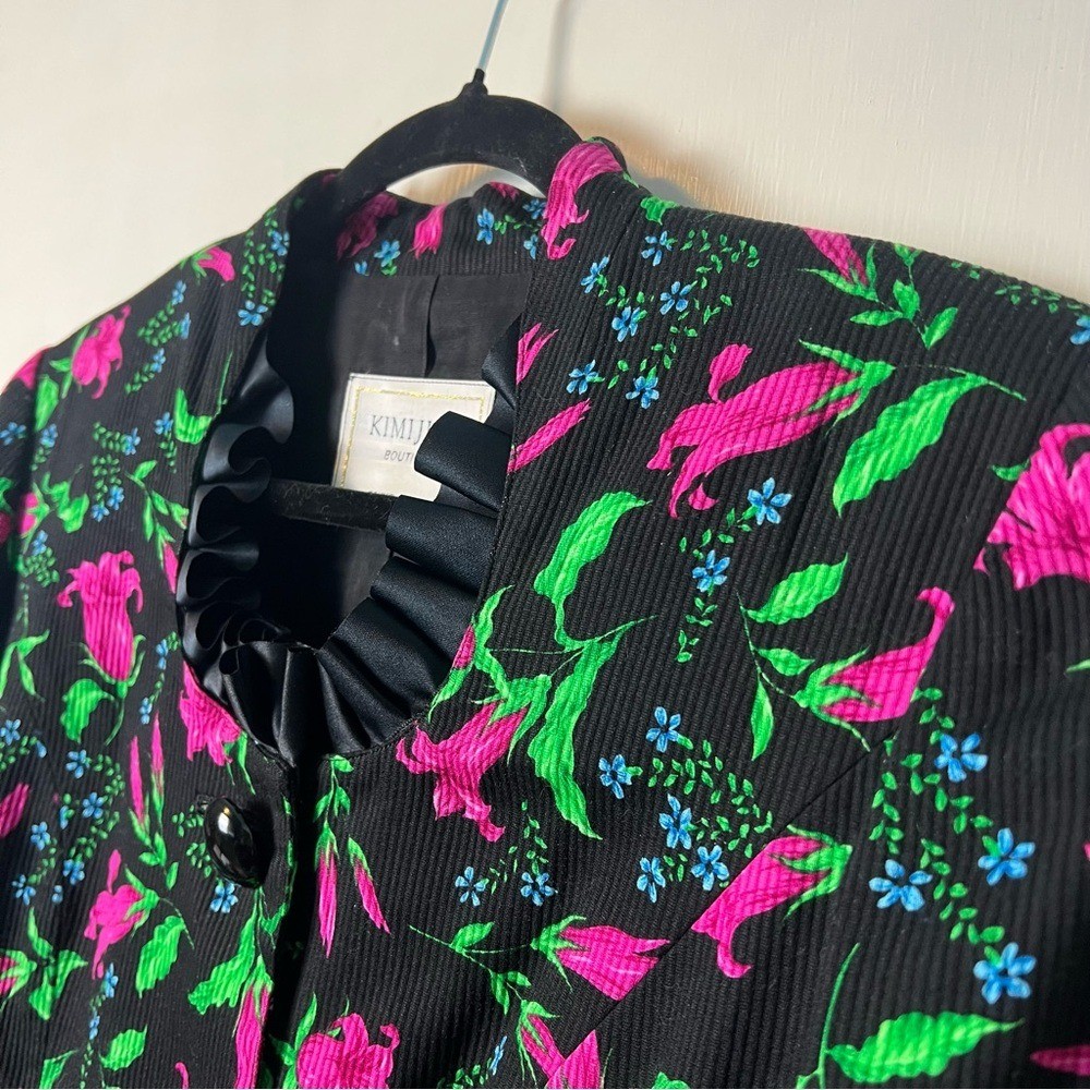 Kimijima Boutique Tokyo Paris Vintage Floral Peplum Blazer Black Designer Sz. M