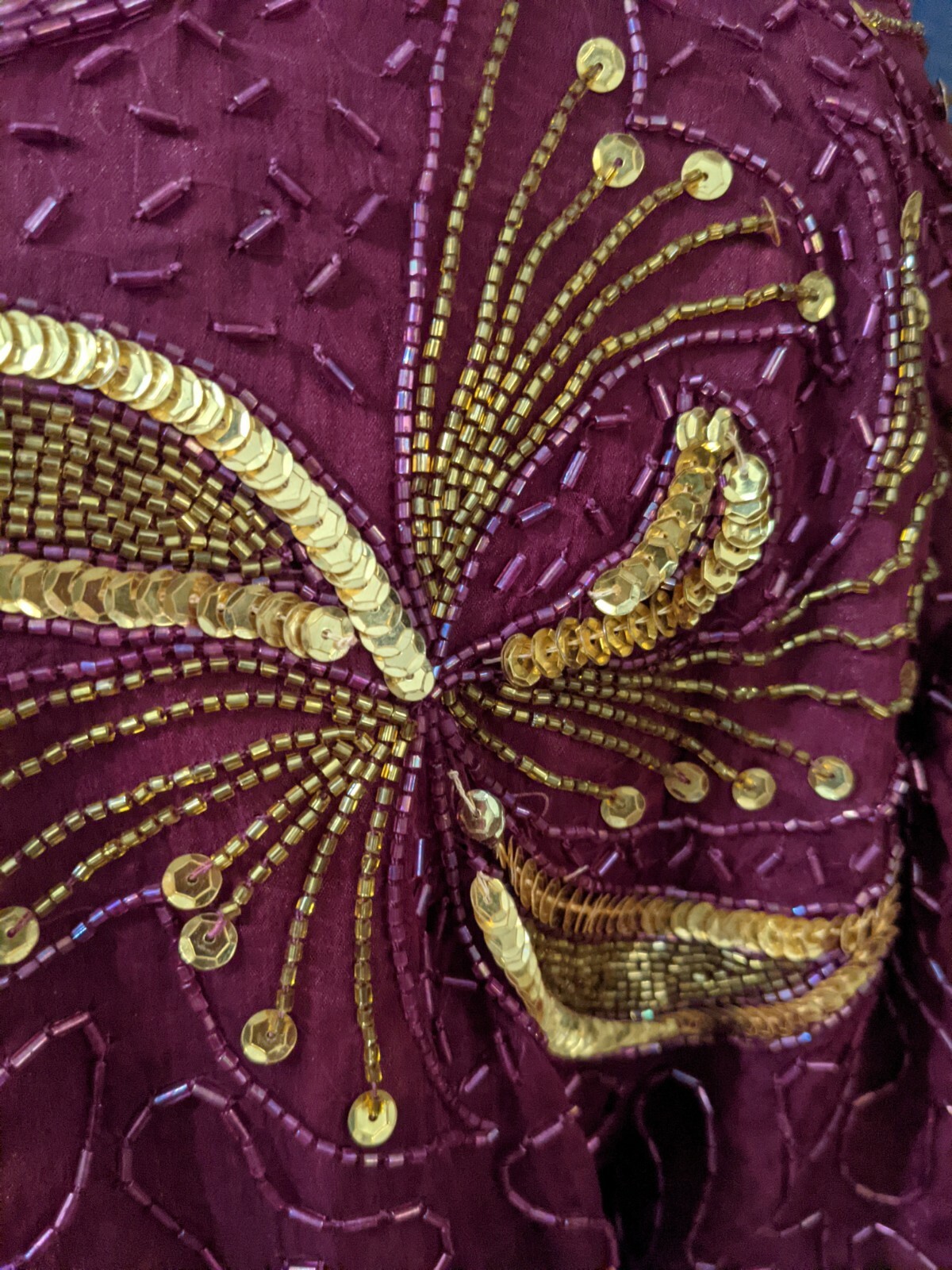 VTG Sweelo Purple Beaded Sequin Zip Back Dress 100% Silk Sz XL Extra Large