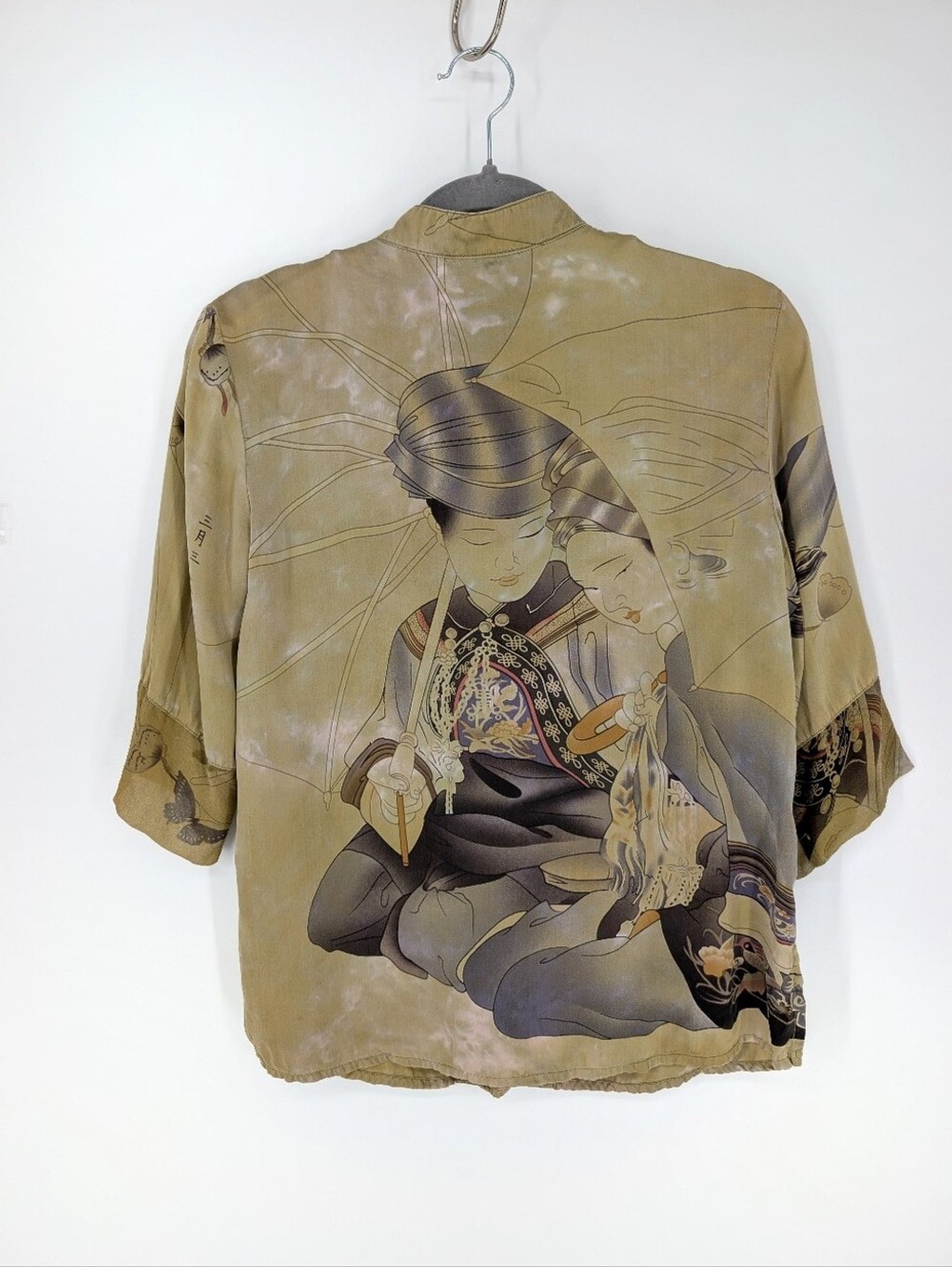 Citron Santa Monica 100% Silk Button-Up Blouse Asian Geisha Vintage Top SZ Small