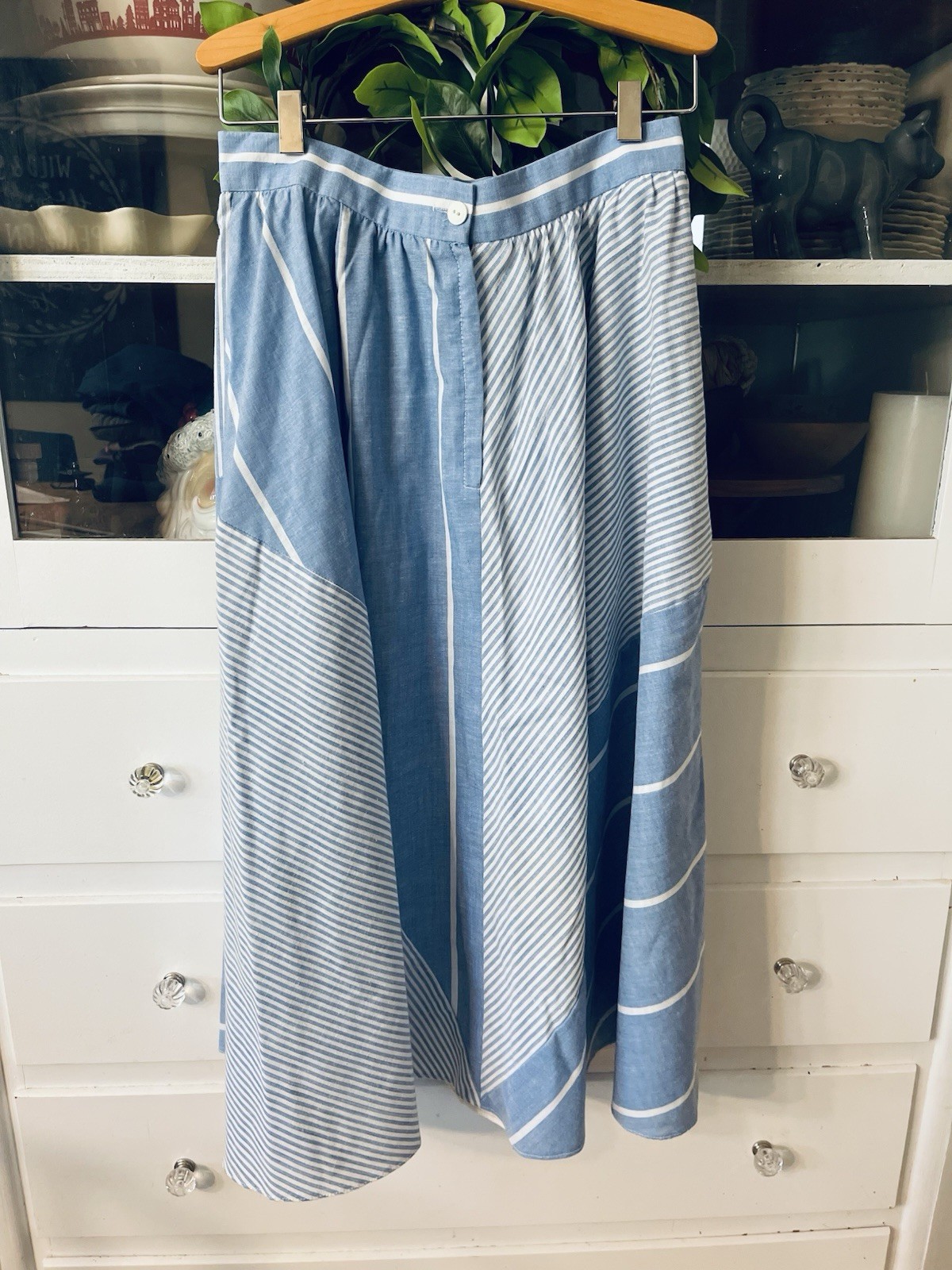 Vintage Skirt Blue White 11/12 Small 8-10 Brenner sport A-line Midi 80s Summer M