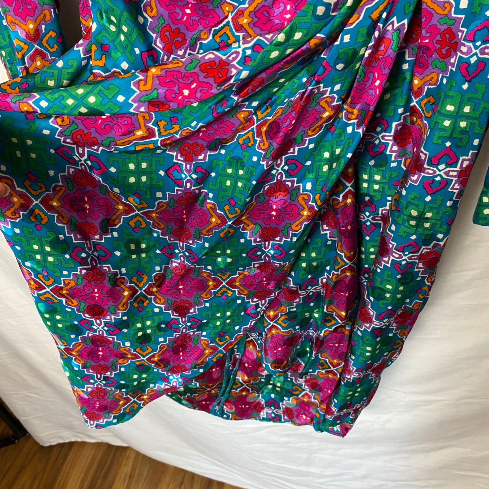 Joan Leslie Studio 100% Silk Wrap Dress Womens 10 Geometric Retro Vintage 80s