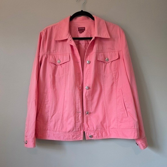 Chaps Pink Denim Trucker Jacket – Preppy Coastal Grandmother Style | Size 1X