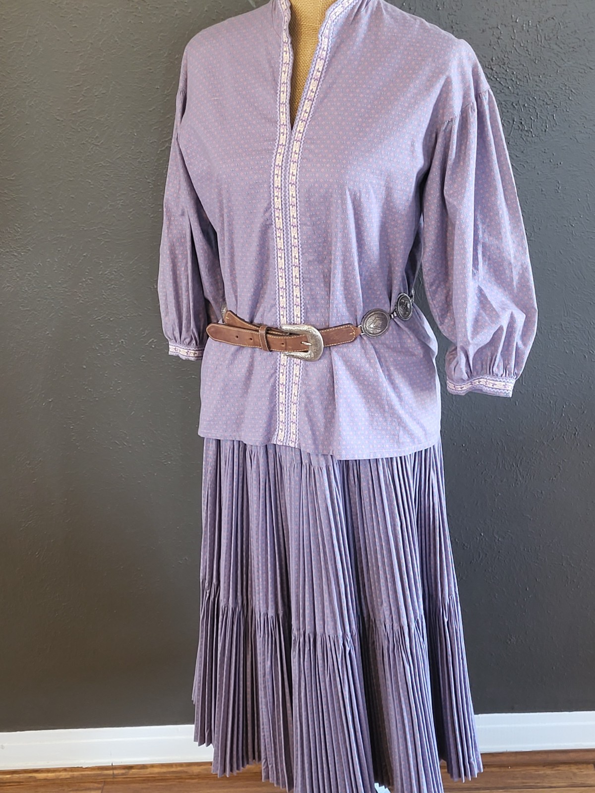 Martha Of Taos Vintage Small Purple Prairie Broom Skirt & Blouse Set Small (4-6)