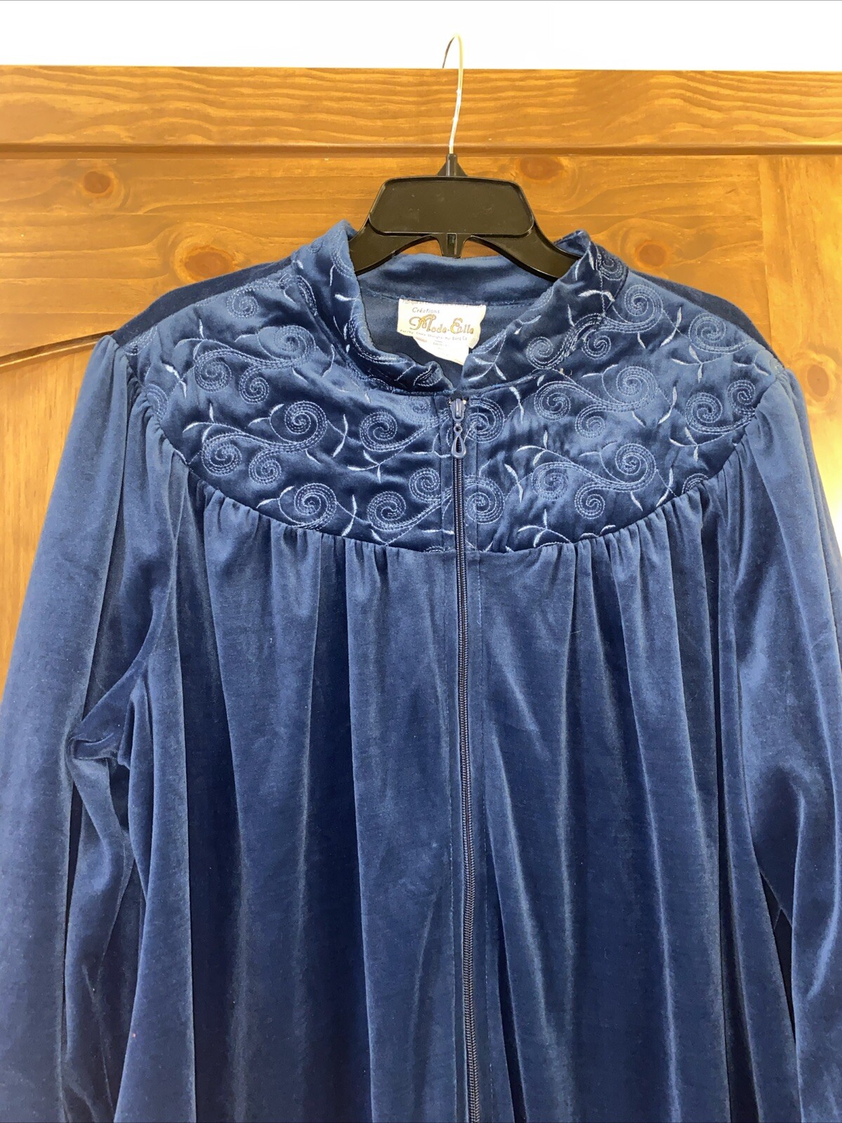 Mode Elle Collection, Vintage ’70’s Velour Teal Housecoat/Robe long Size 1XL