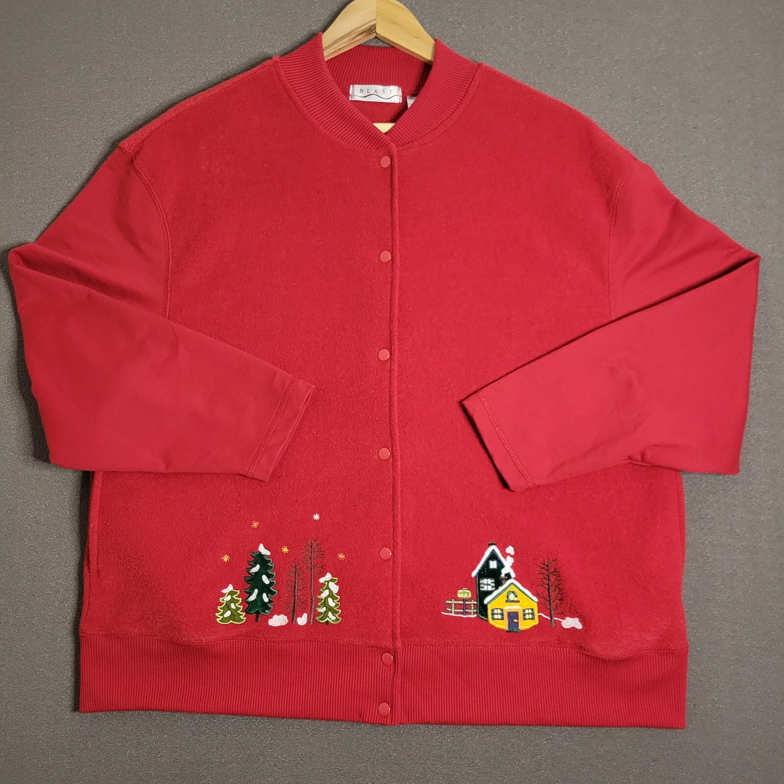 Vintage 80s Blast Sweater Women’s Large Cardigan Embroidered Red Christmas Xmas