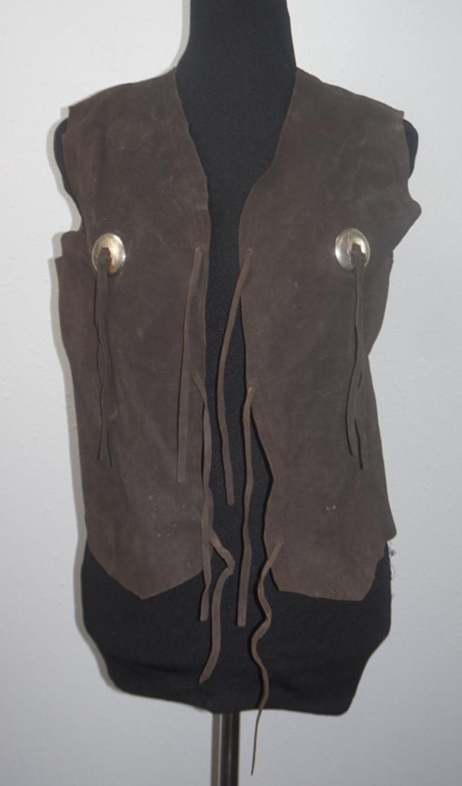 VTG Brown Suede Leather Vest Adult Size S M Western Cowboy Costume Reenactment
