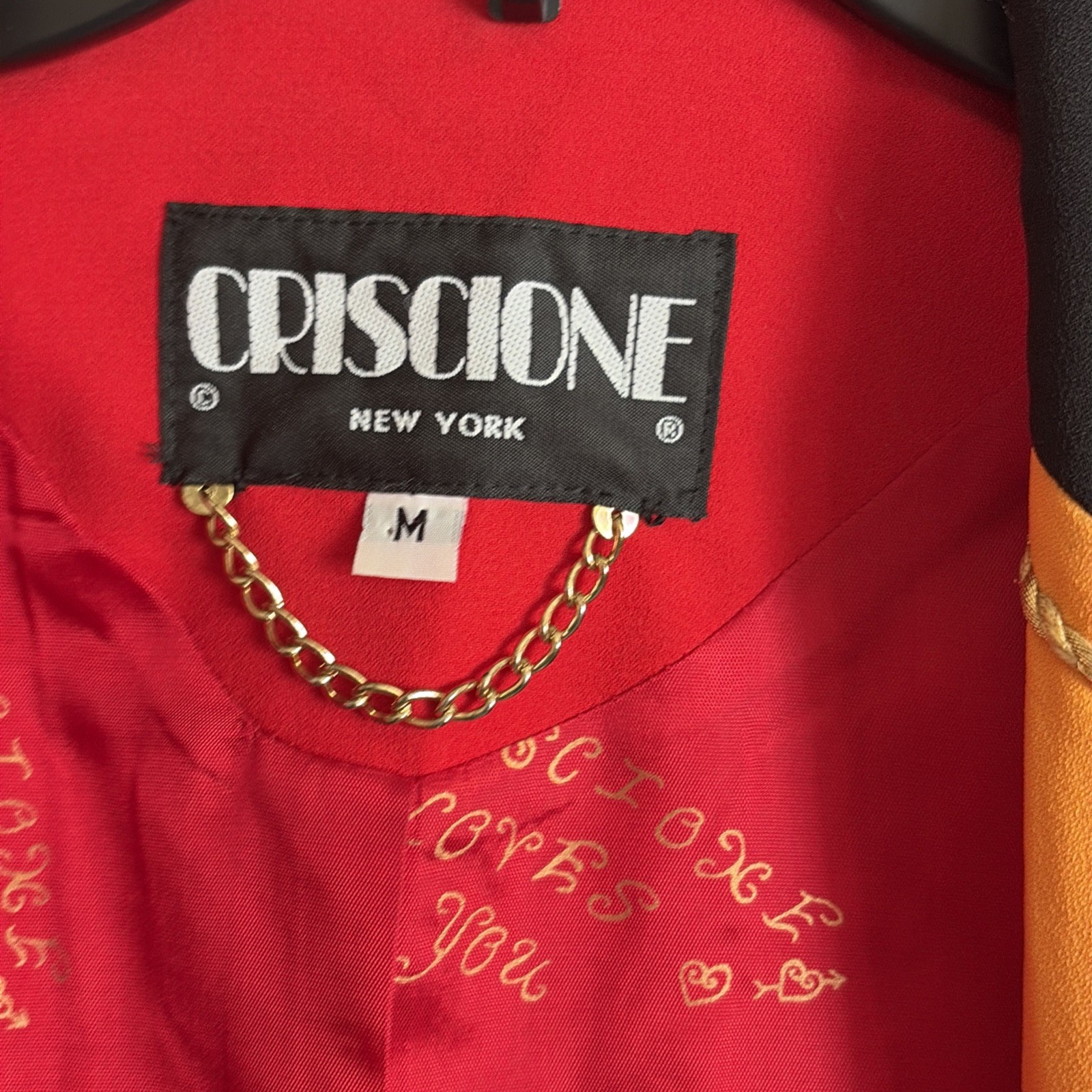 Vtg 80s CRISCIONE Red Gold Black Blazer Jacket~M~Padded Shd Hollywood Glam US