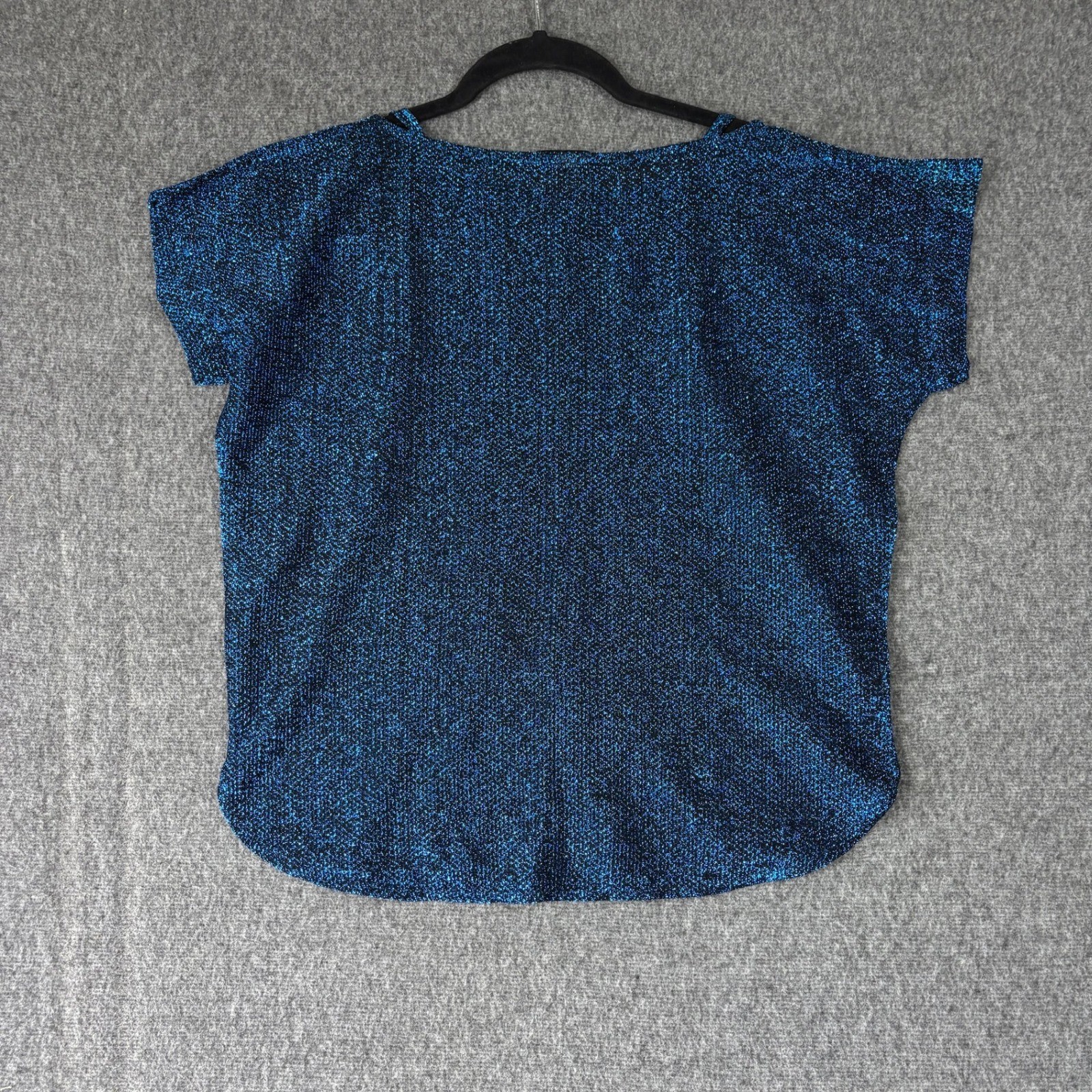 Jon Woods New York Vintage Metallic Blue Knit Top Short Sleeve Lurex Blouse L