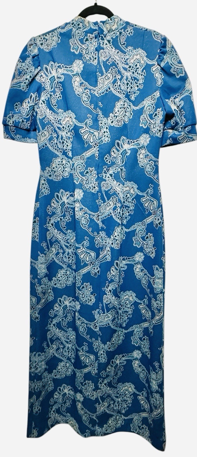 Vtg Schichtex Maxi Dress Sz 10 EU 42 Glitter Thread Mandarin Collar Austrian