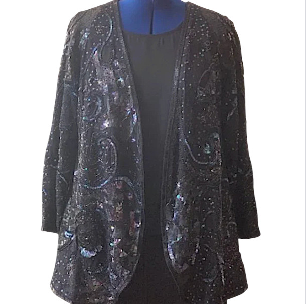 DIANE FREIS Vintage Silk Hand-Made Sequin Butterfly Jacket Resort Cruise ($495)