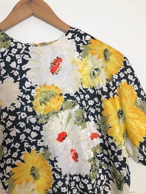 Donovan Galvani of Dallas Blouse Women’s M Floral Yellow White Shirt Top Vintage