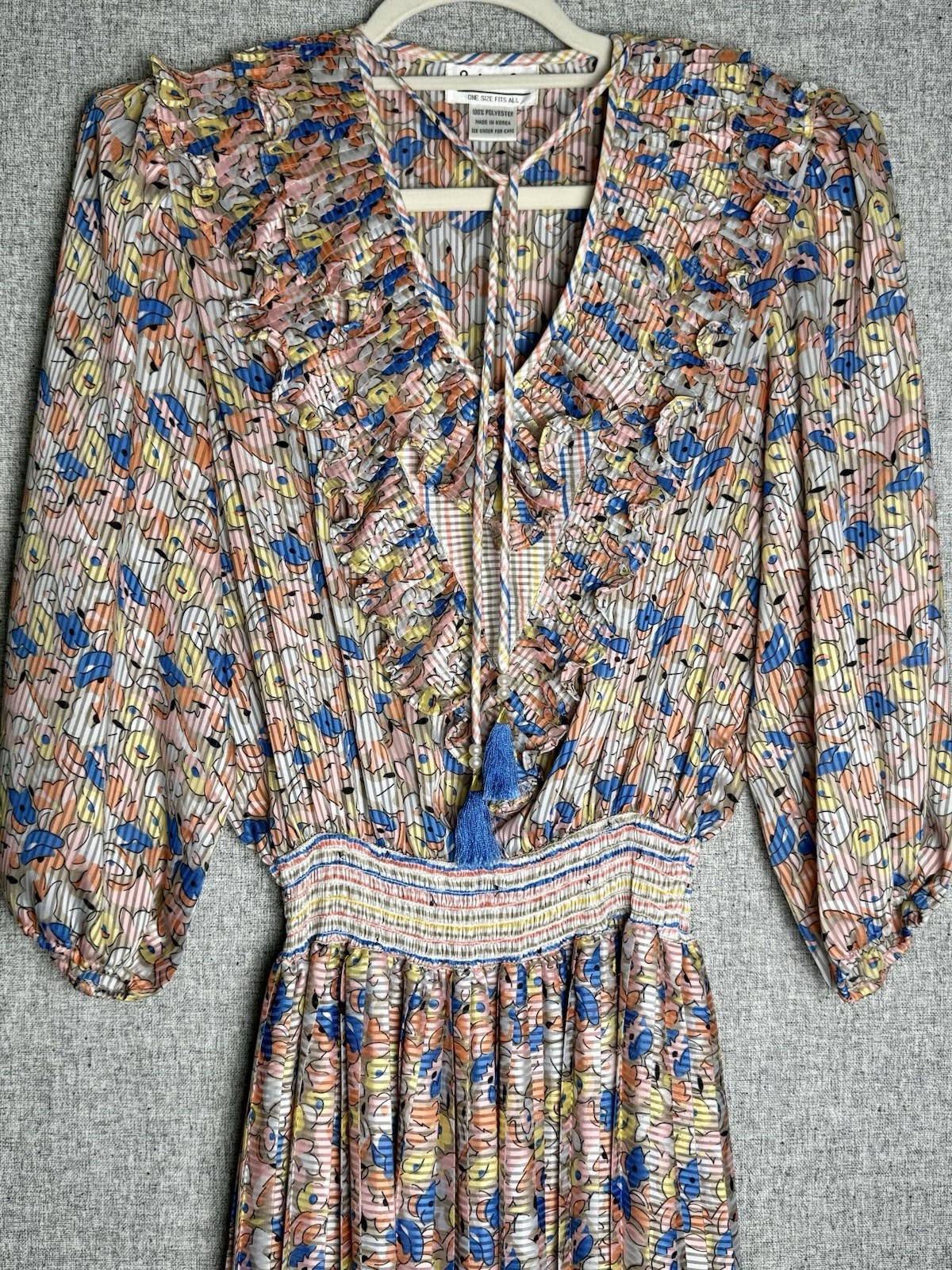 Indigo Lites Vintage 70s Pink Blue Georgette Polyester Totem Maxi Dress Sm/M