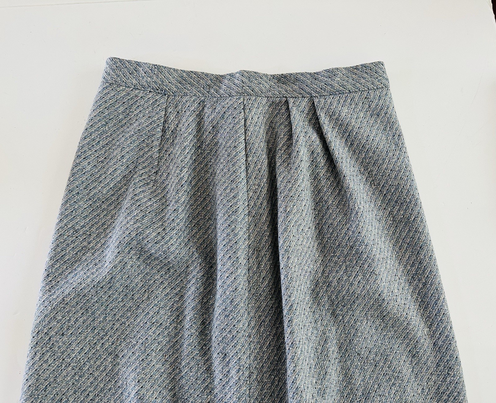 Vintage Edwin Scott Wool Pleated Midi Blue Gray Skirt size 8