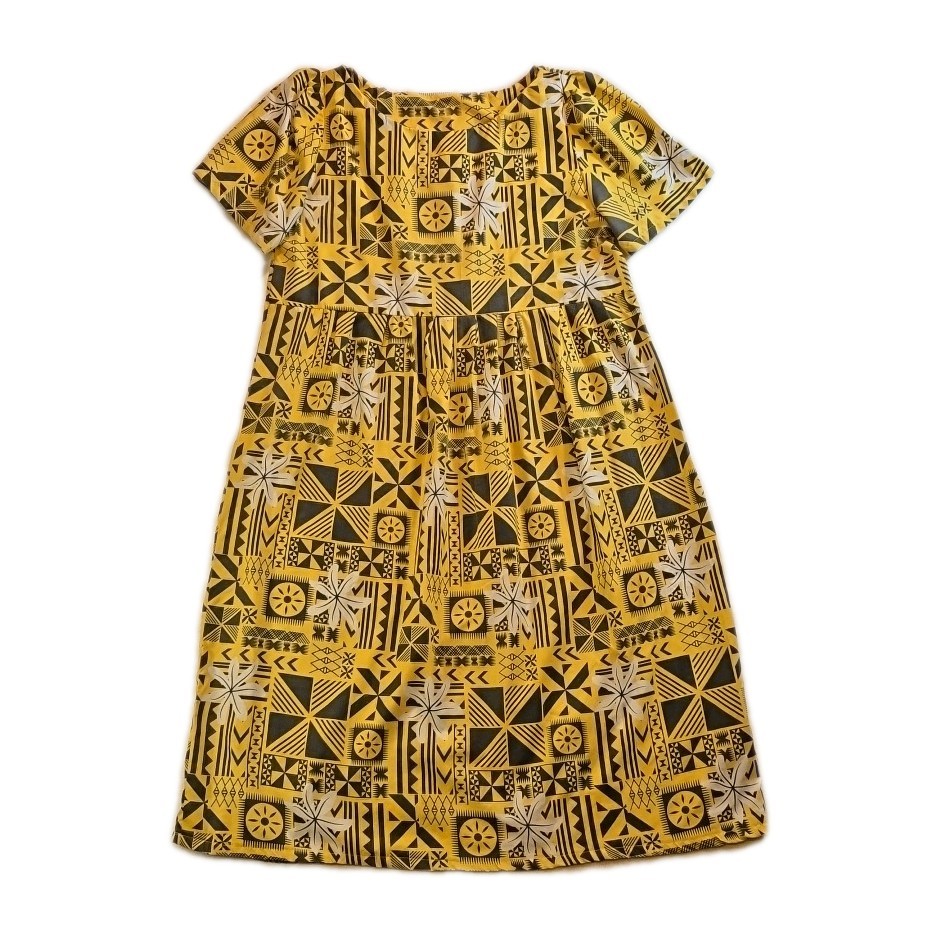 Vintage Yellow & Black Handmade Hawaiian Style Dress