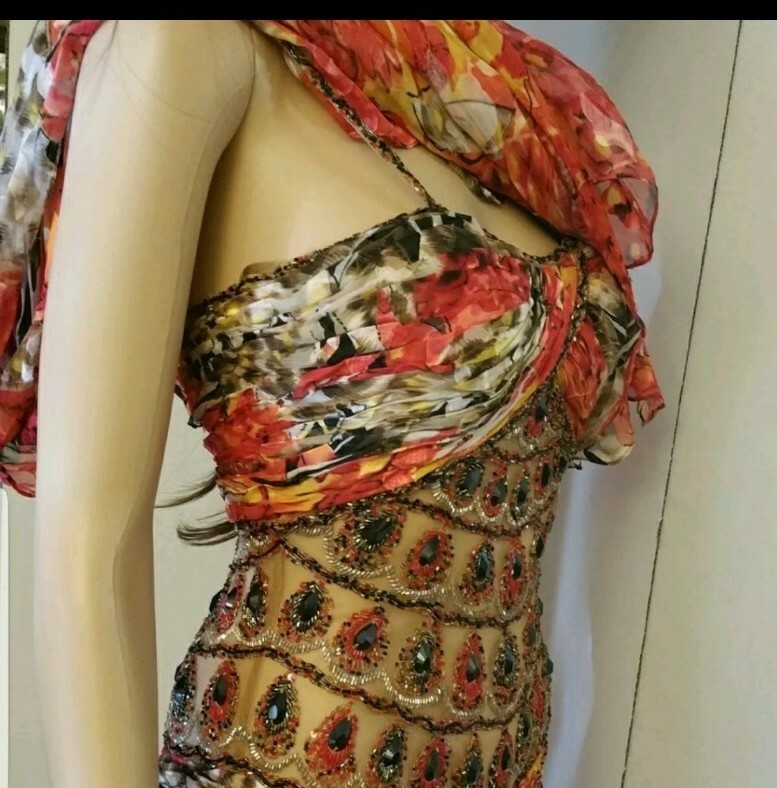 Sherry Haute couture SIZE 4 Colorful Embellished Womens Beautiful Gown dress B10