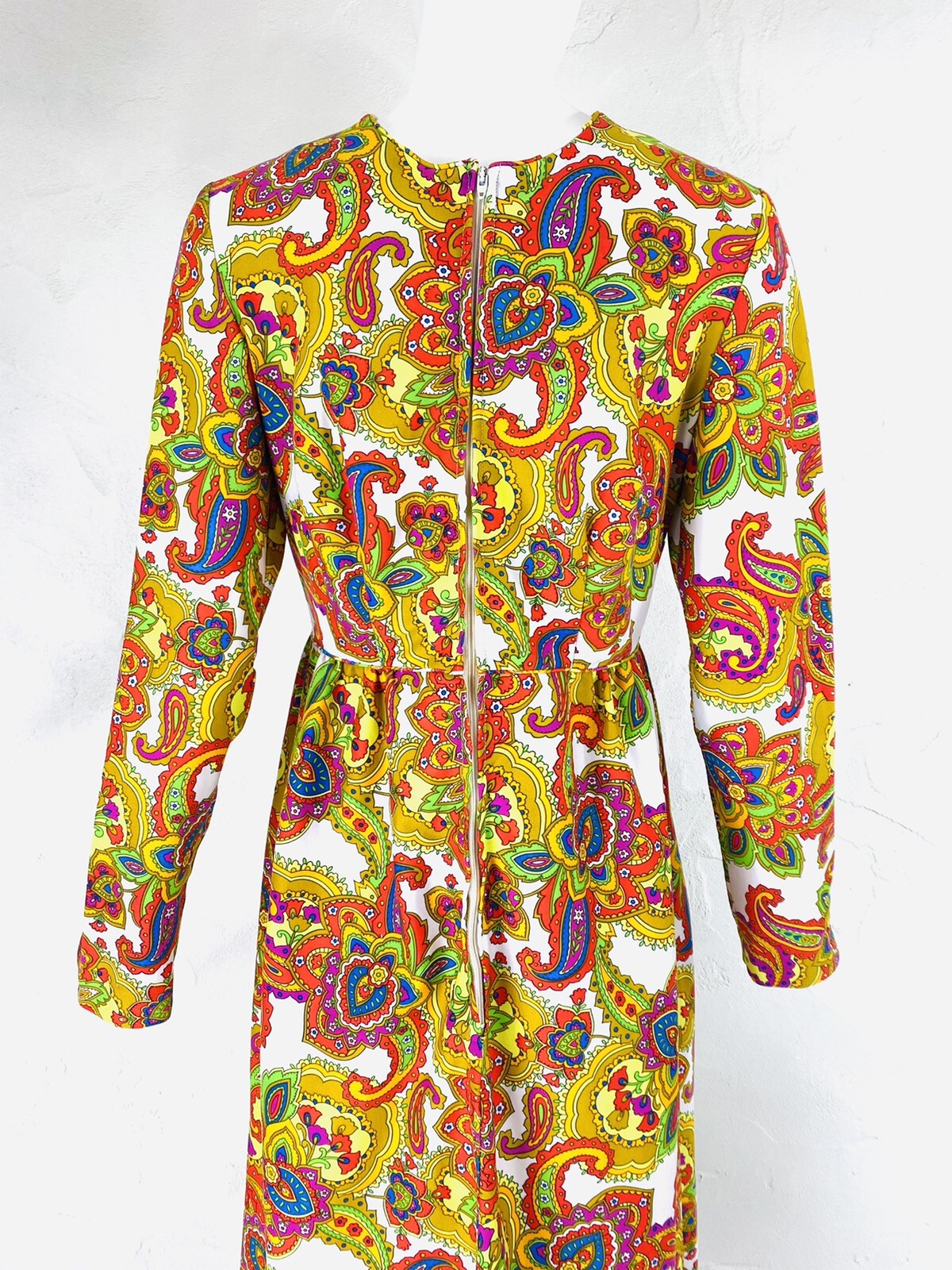 Vintage CONCEPT 70’s SWIRL Mod Psychedelic Floral Paisley Hippie Maxi Dress, S