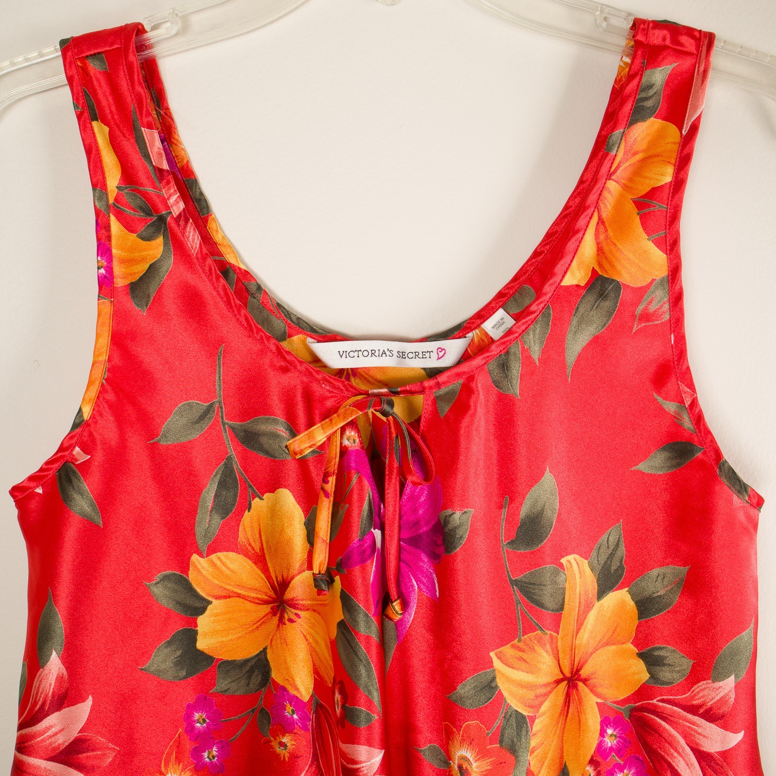 💖 VICTORIA’S SECRET 2 PC Satin Sleepwear PJs Floral Orange Cami Shorts Tank S