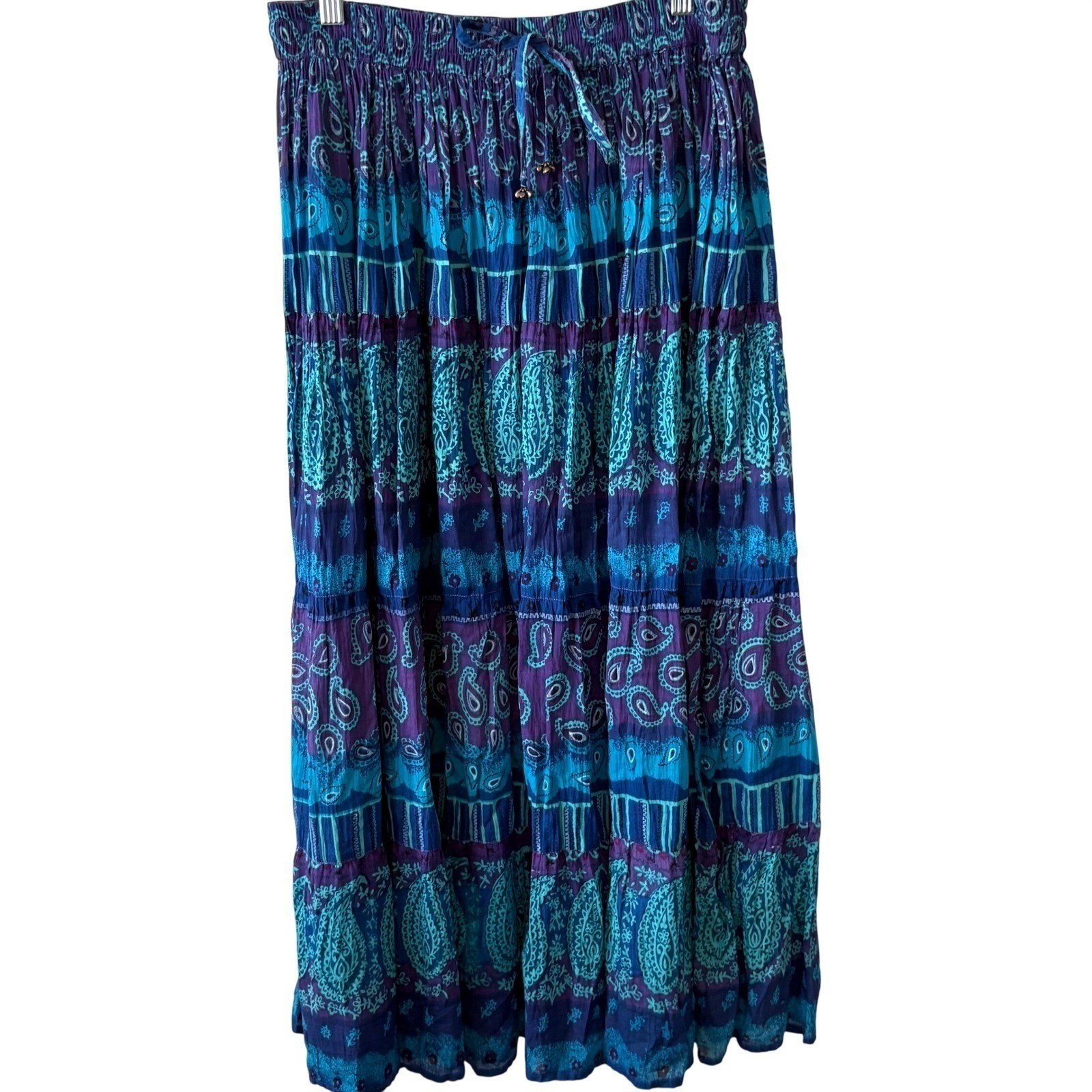C.M. Shapes Women’s Vintage Blue Purple Full Crinkle Maxi Skirt in Size L