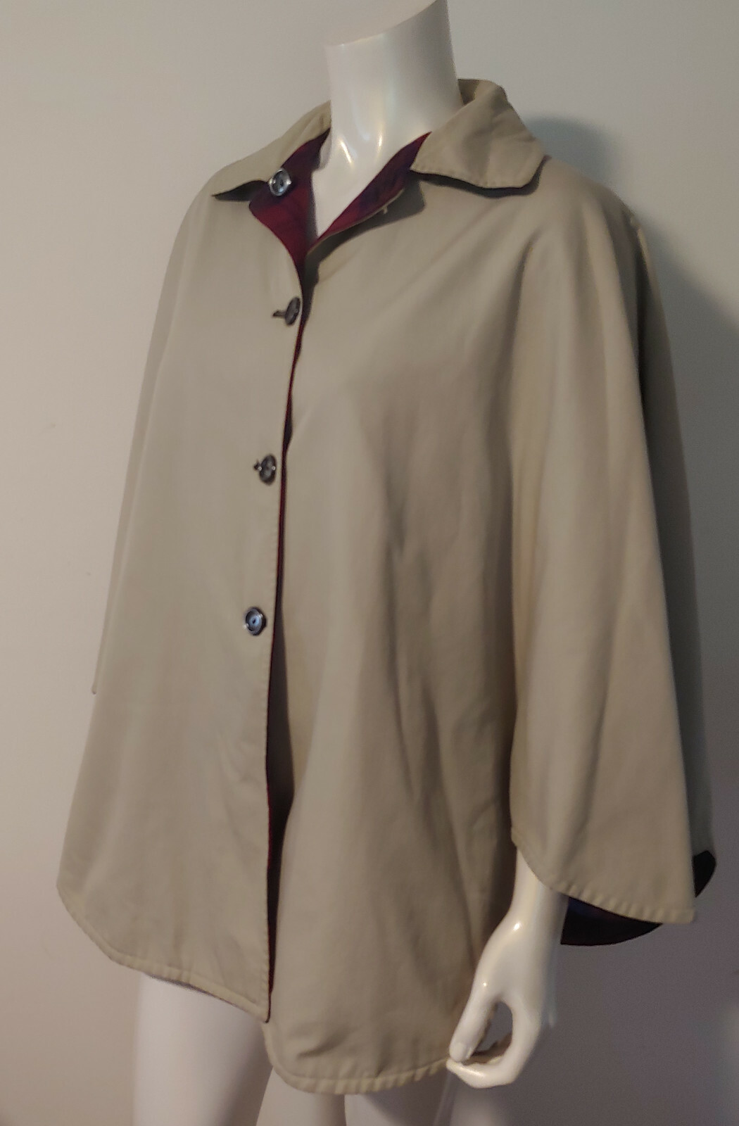 Vintage Red Green Plaid Cape Reversible Khaki Canvas OS S M L XL