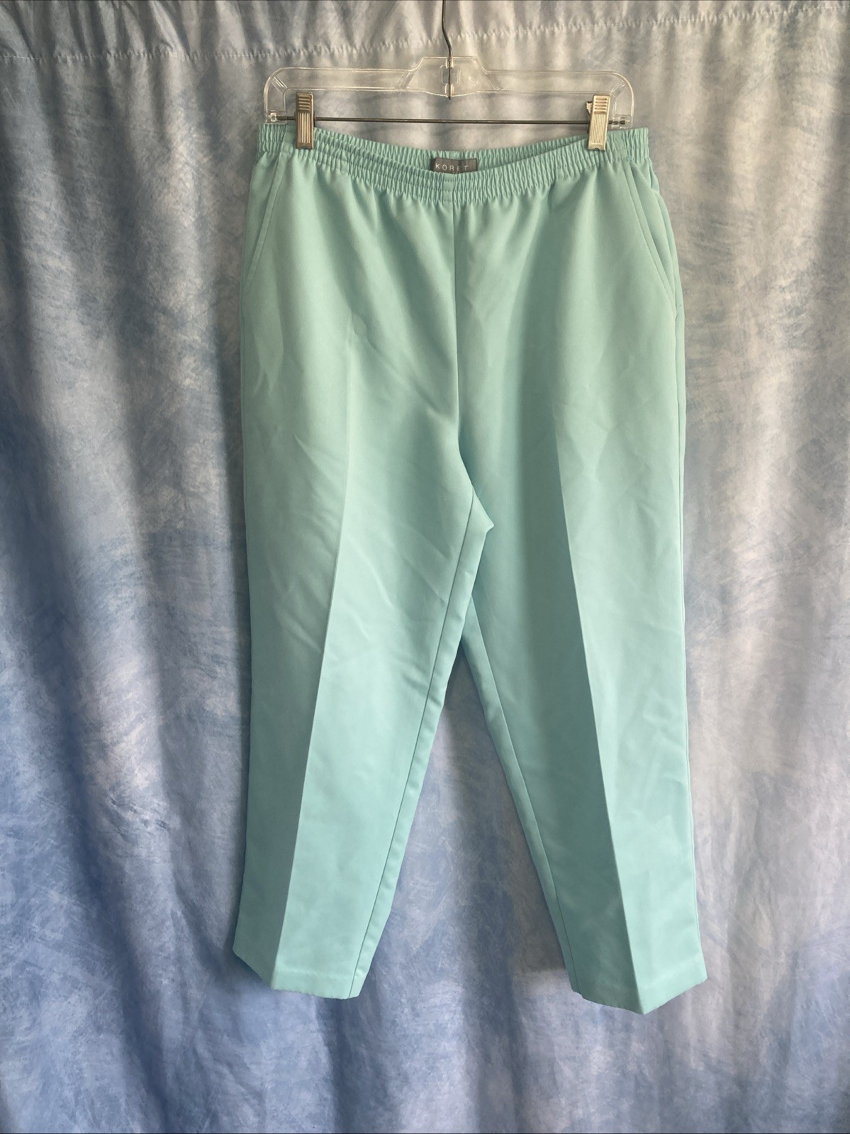 Vtg 90s Koret Petites Pants 12P Mint Green Elastic Waist Peachskin Polyester