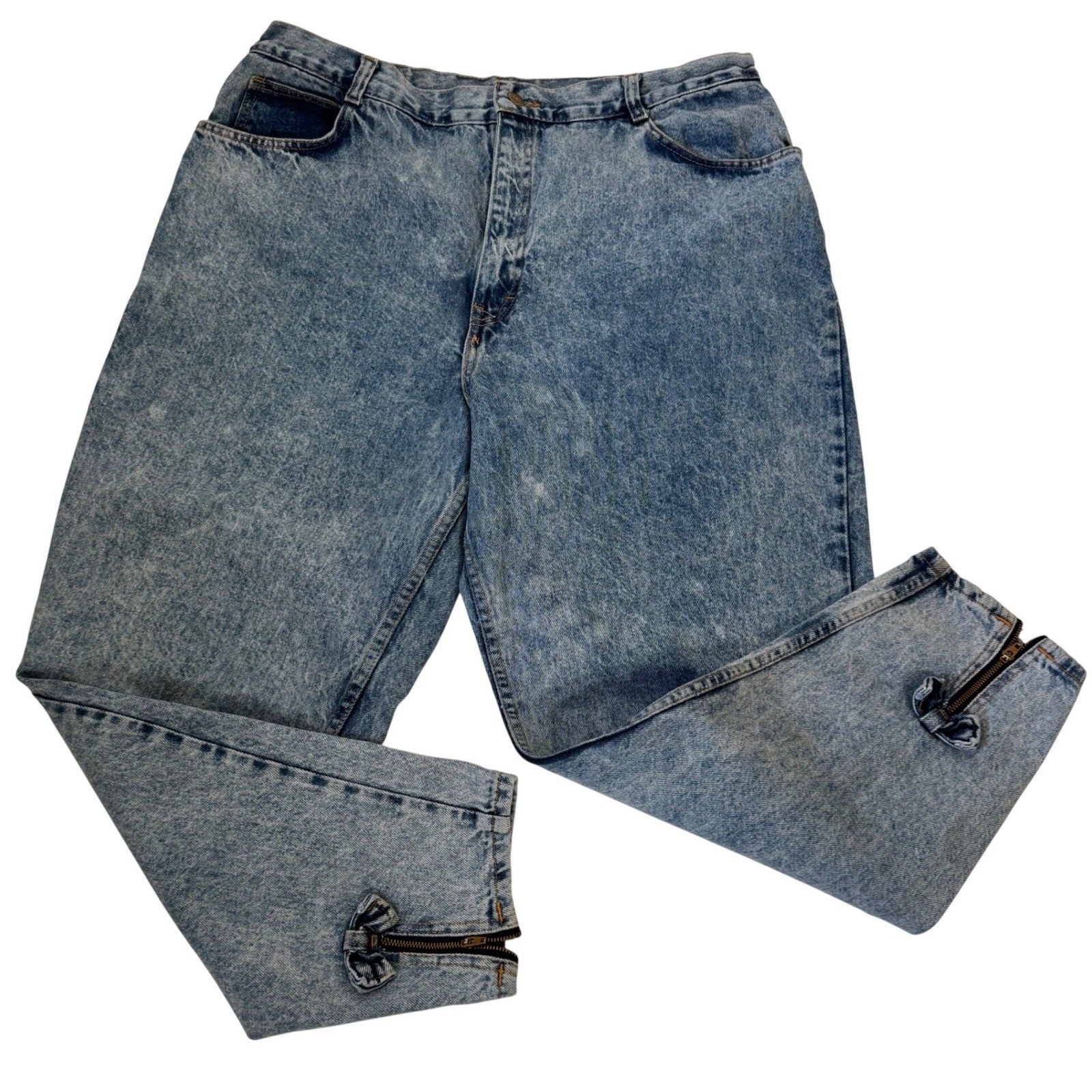 Vintage No Excuses Acid Wash High Waisted Ankle Zip Bow Jeans Blue 38 USA