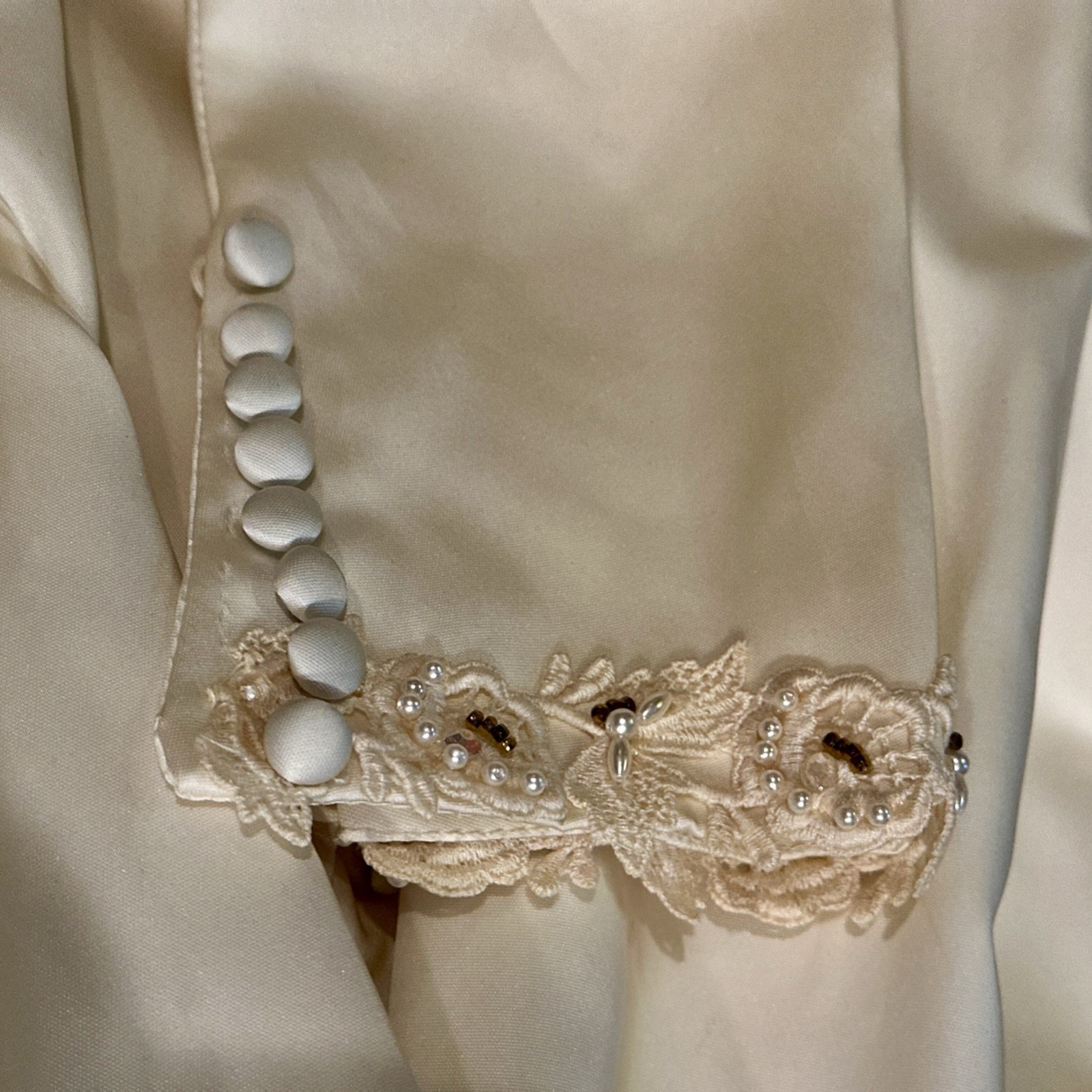 1970’s Pearls-Lace-Satin Bohemian Wedding Gown Angelair By Monika Sz 12 See Meas