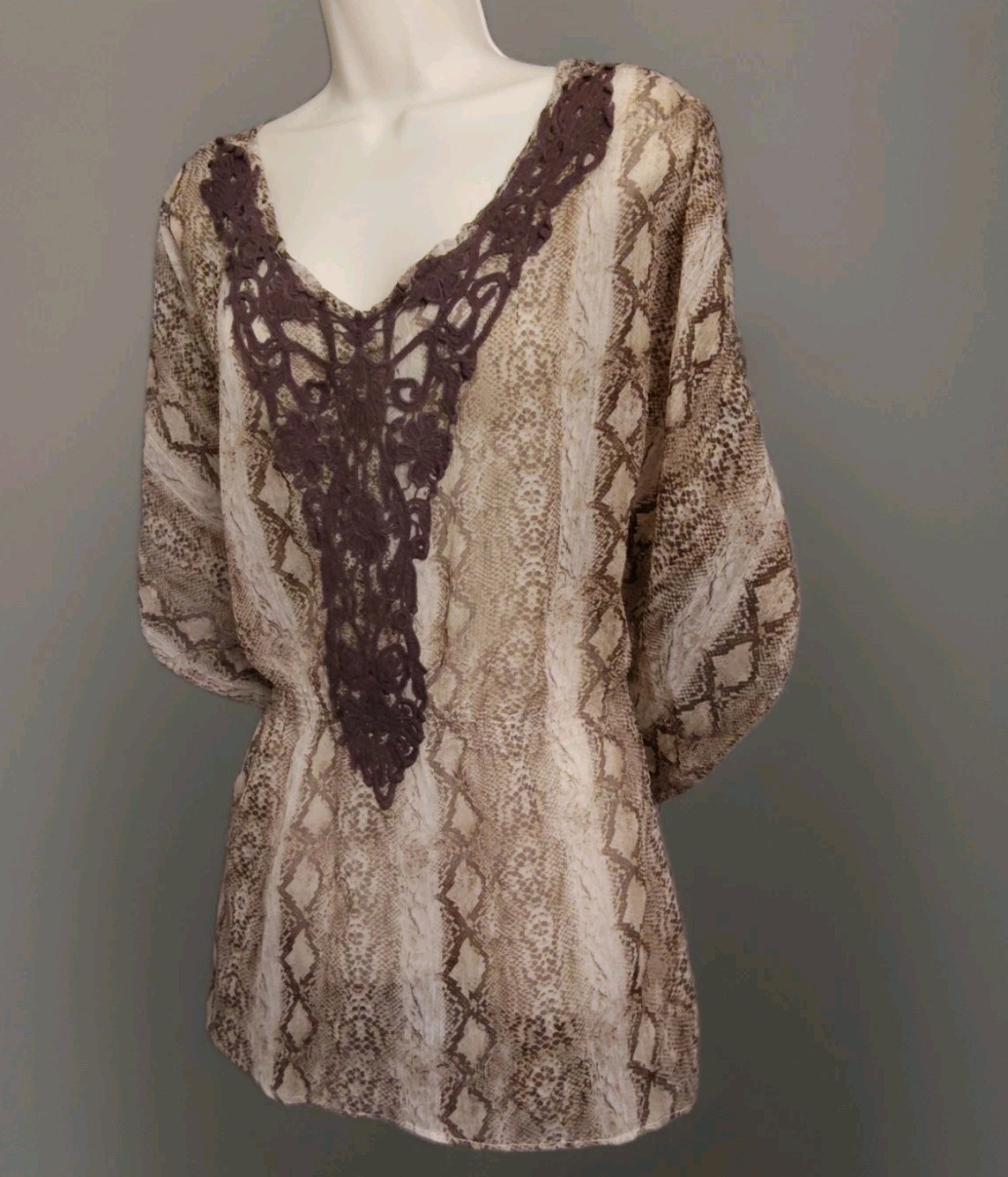 Y2k Vtg Dots Womens Lightweight Sheer Snake Skin Print Kimono Boho Hippie Tunic