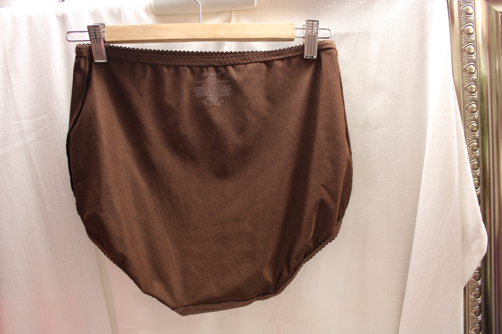 Vint. Sissy Nylo/Spand Brown Glow Brief High Waist Tummy Control Silky Panties 8