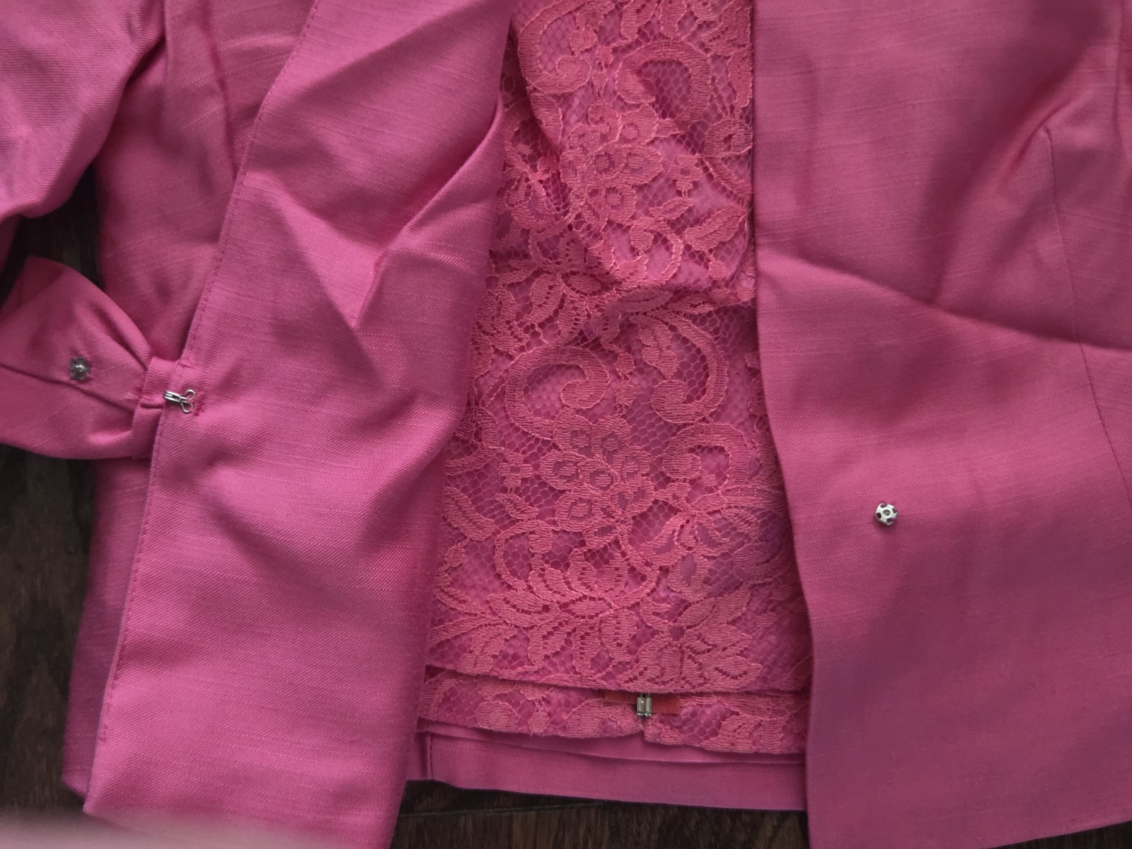 2 Pc Pink Lace Shell & Cropped Jacket Set Bow Front Women’s Formal Occasion Suit