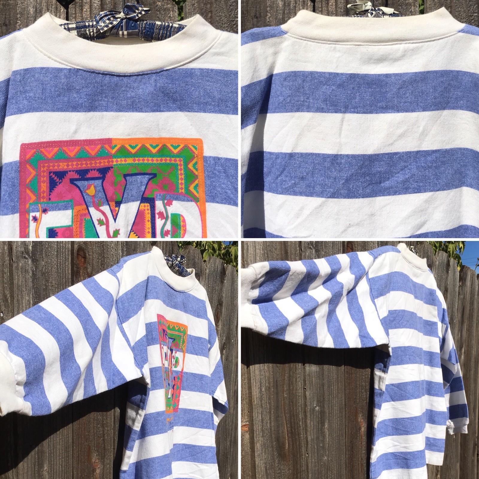 Vintage EXP Big Logo Striped Shirt 80s 1980s XS/0 Oversized Fit USA