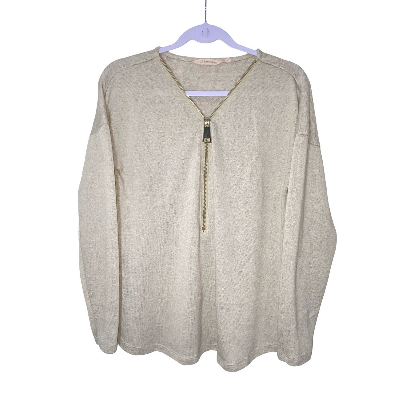 Soft surroundings oatmeal Beige Half Zip Pullover Sweater Long Sleeve top