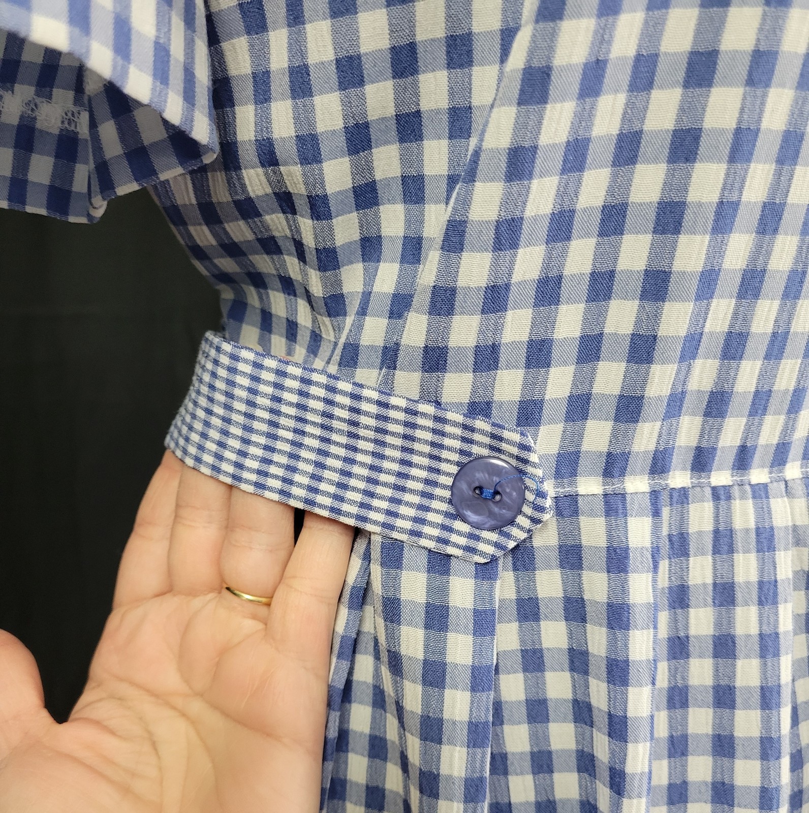 Vintage Kathie Lee Blue & White Gingham Checked Dress w Tie Waist Size 12