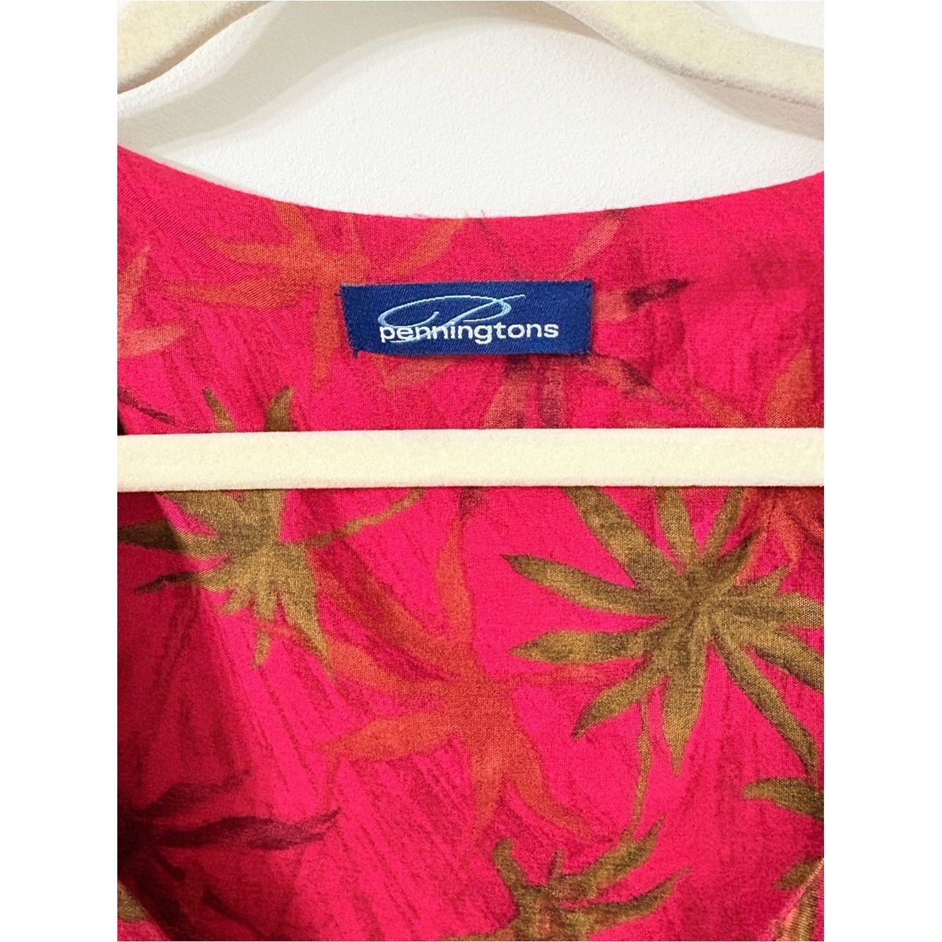VTG 90s PENNINGTONS Tropical Palm Print Red Maxi Dress Flowy Vacation Summer L