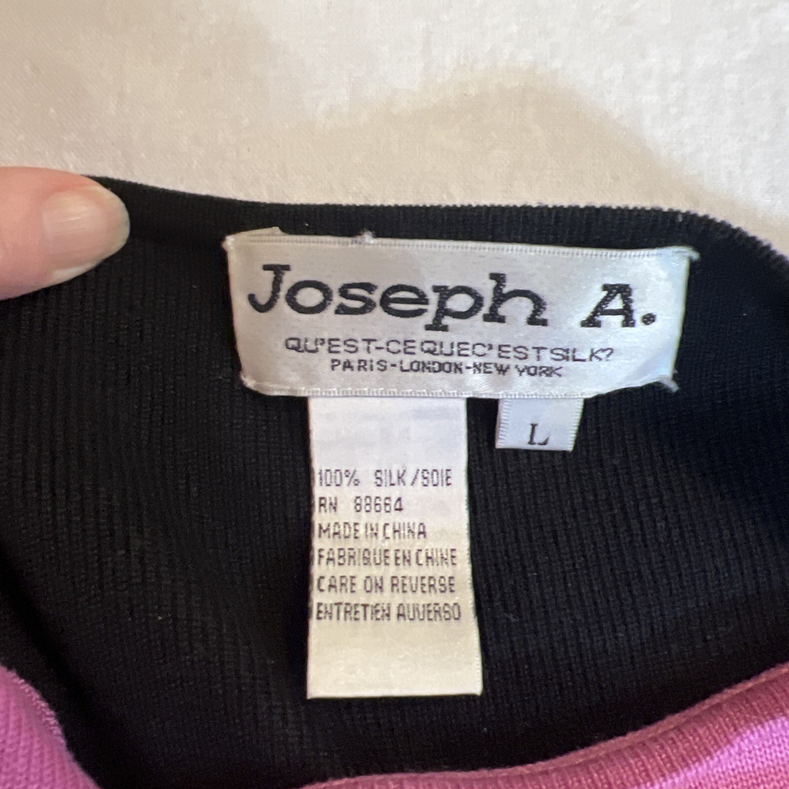 Joseph A. Twin Cardigan Fuscia / Black Shell Buttons Medium Vtg 100% Silk