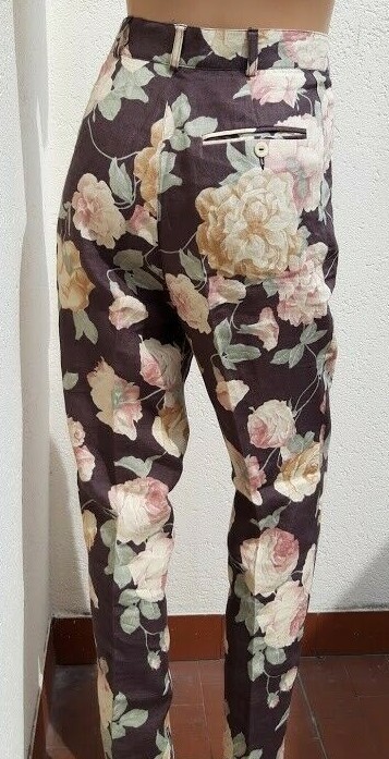 LES COPAINS Vintage Women’s 5 Pocket High Waist LINEN 100% Pristine Flower Pants