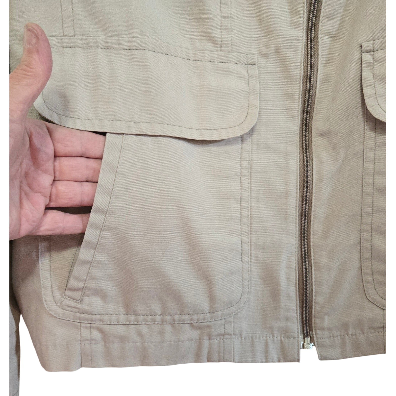 Vintage London Fog Classic 1970’s Beige Zip Front Utility Jacket Tan Size 44 XL
