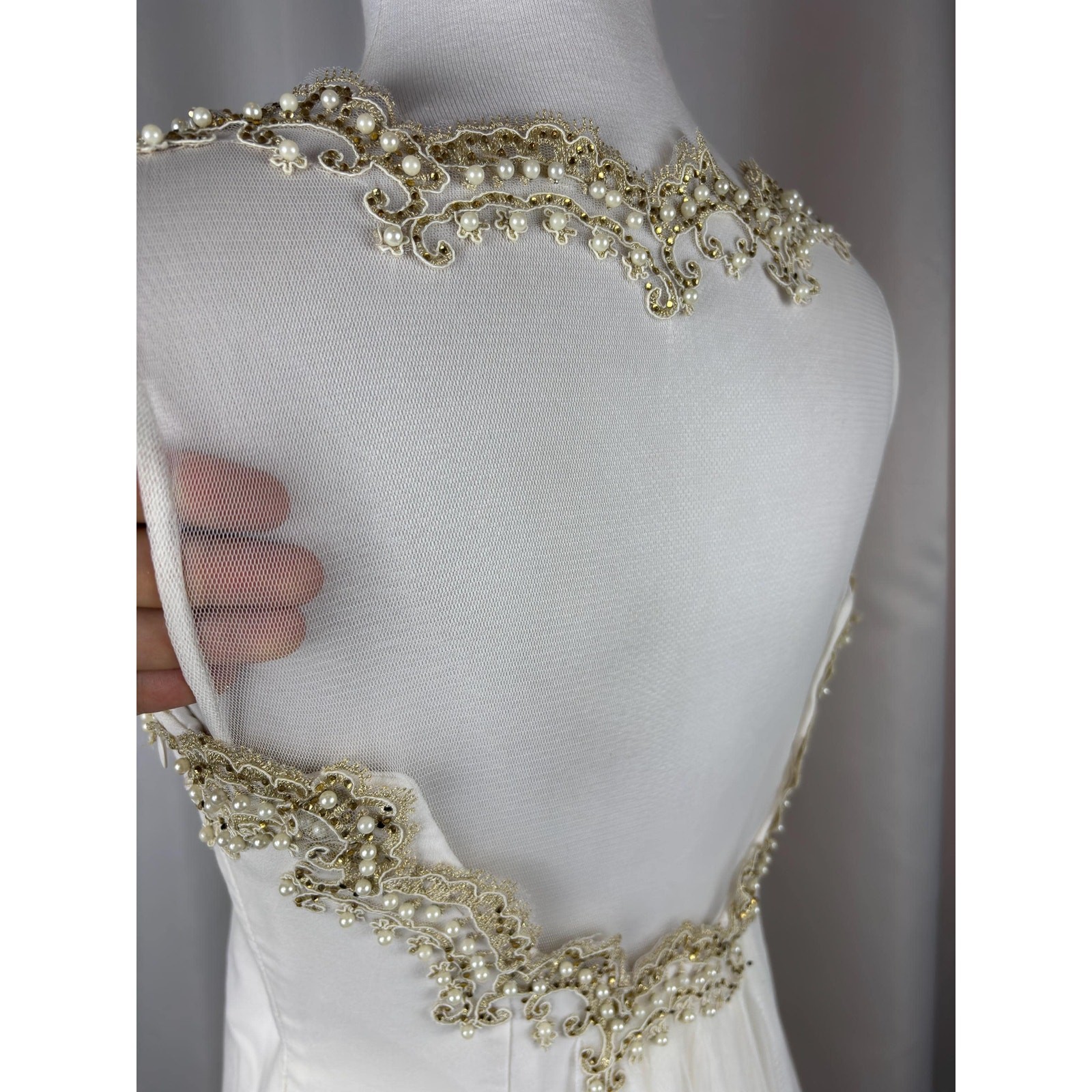 Vintage Pearl Beaded Illusion Back Mermaid Wedding Dress Bride