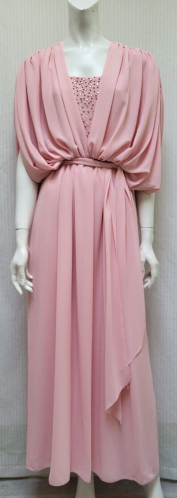 Vintage KAY KIPPS Pink Crepe Chiffon Draped Goddess Gown Dress – Size S – EUC