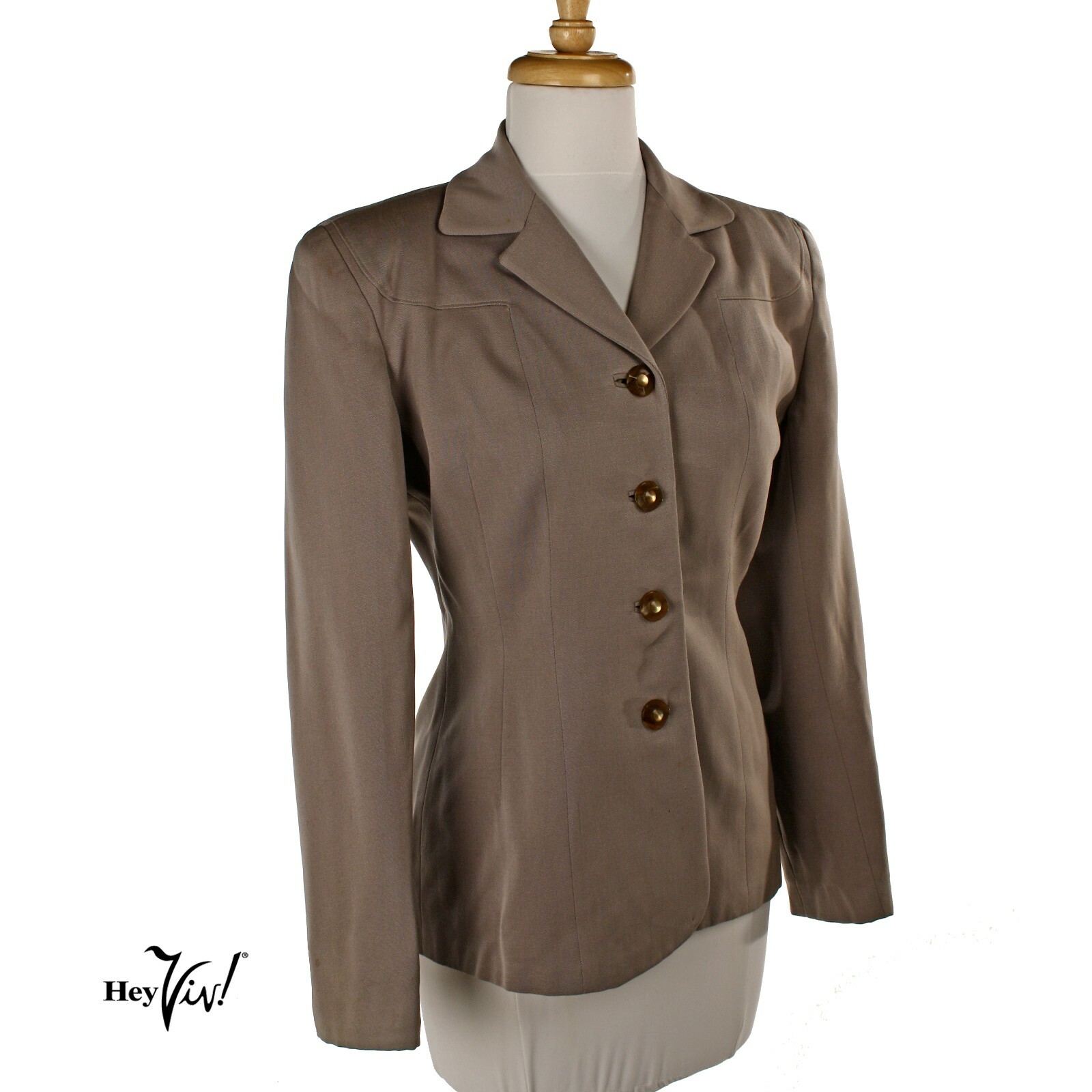 Vintage 40s Nipped Waist Gray Gabardine Jacket Padded Shoulders B36 W29 -Hey Viv