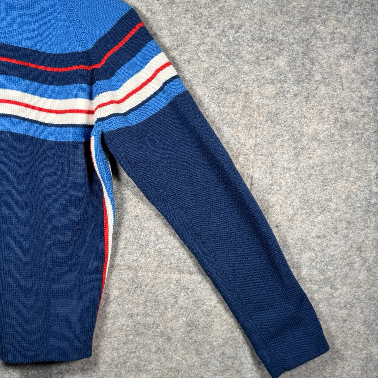 Vintage Womens Antler Brand Blue Red White Striped Knit Sweater Size L 19×25