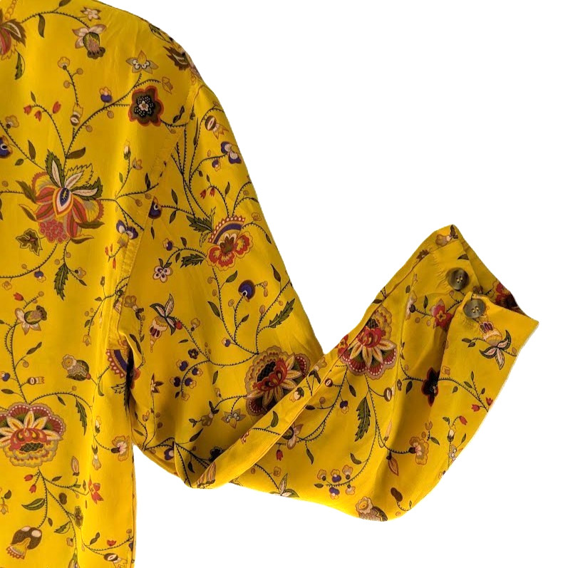 Liz Claiborne Silk Blouse Top Womens Size 14 Floral Sunflower Gold VTG Pullover