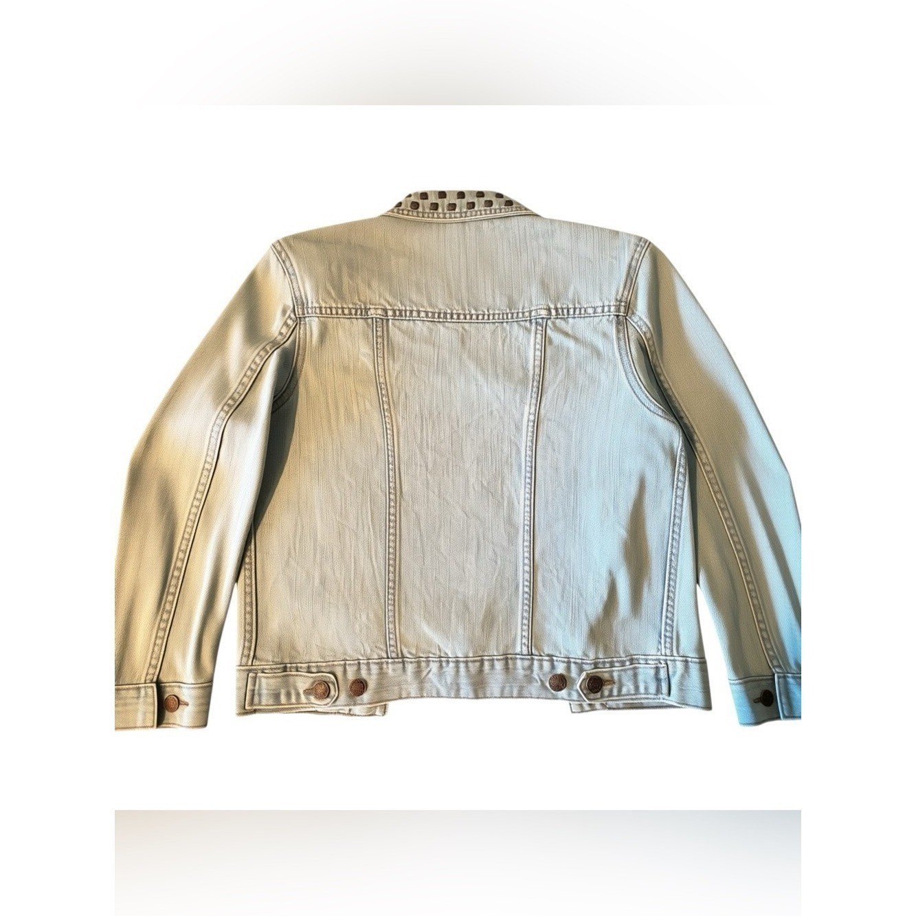 ♾️Y2K Studded Light Wash Oversized Denim Biker Jacket XS Fall Layering♾️