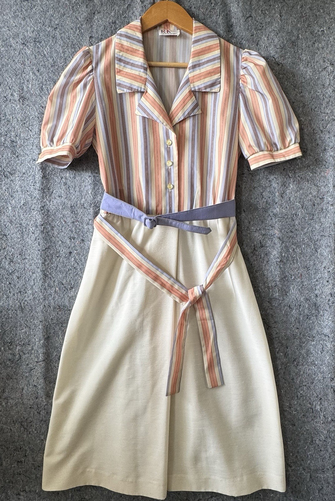 Vintage R&K Originals 10 Striped Puff Sleeve Dress Lavender Belt