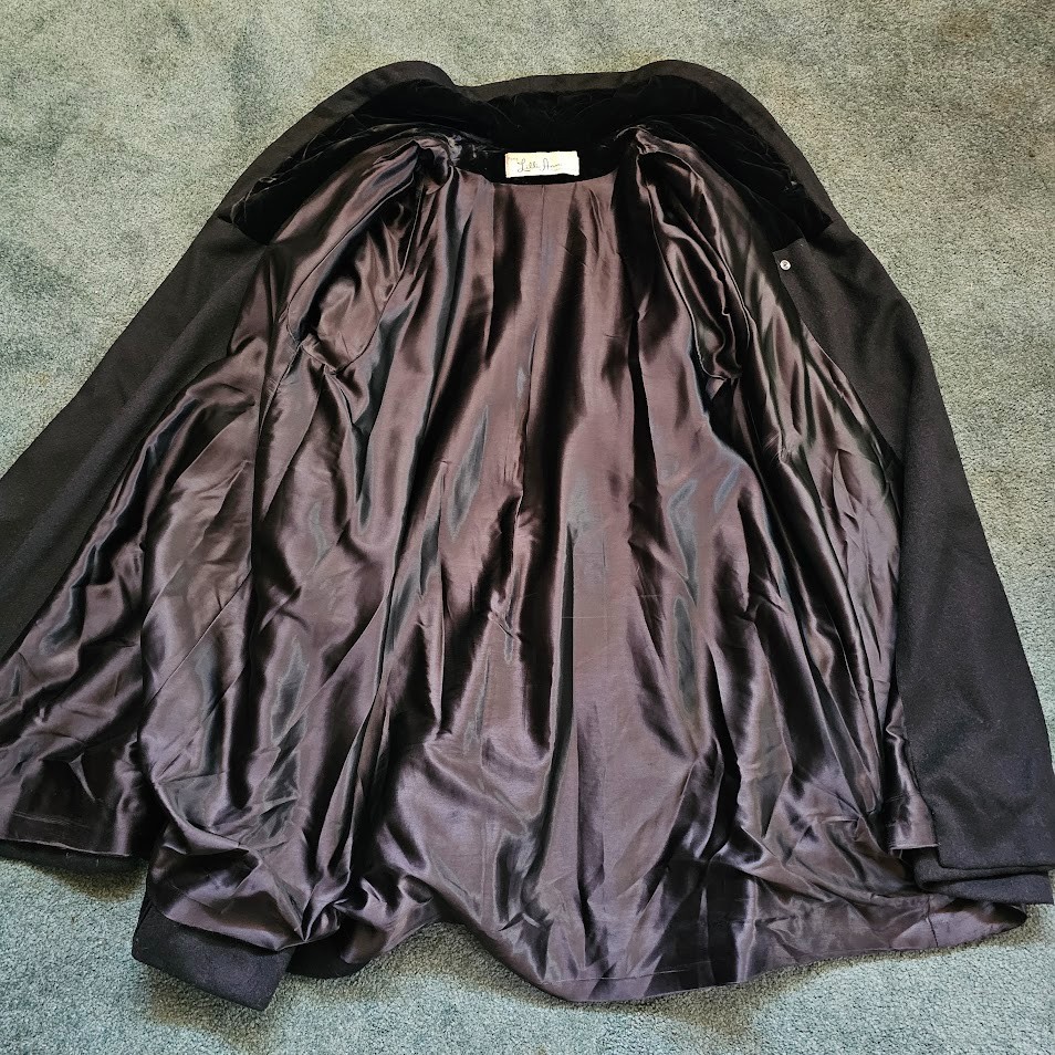 Vtg 50s Lilli Ann Velvet Shawl Collar Swing Princess Opera Formal Wool Coat L/XL