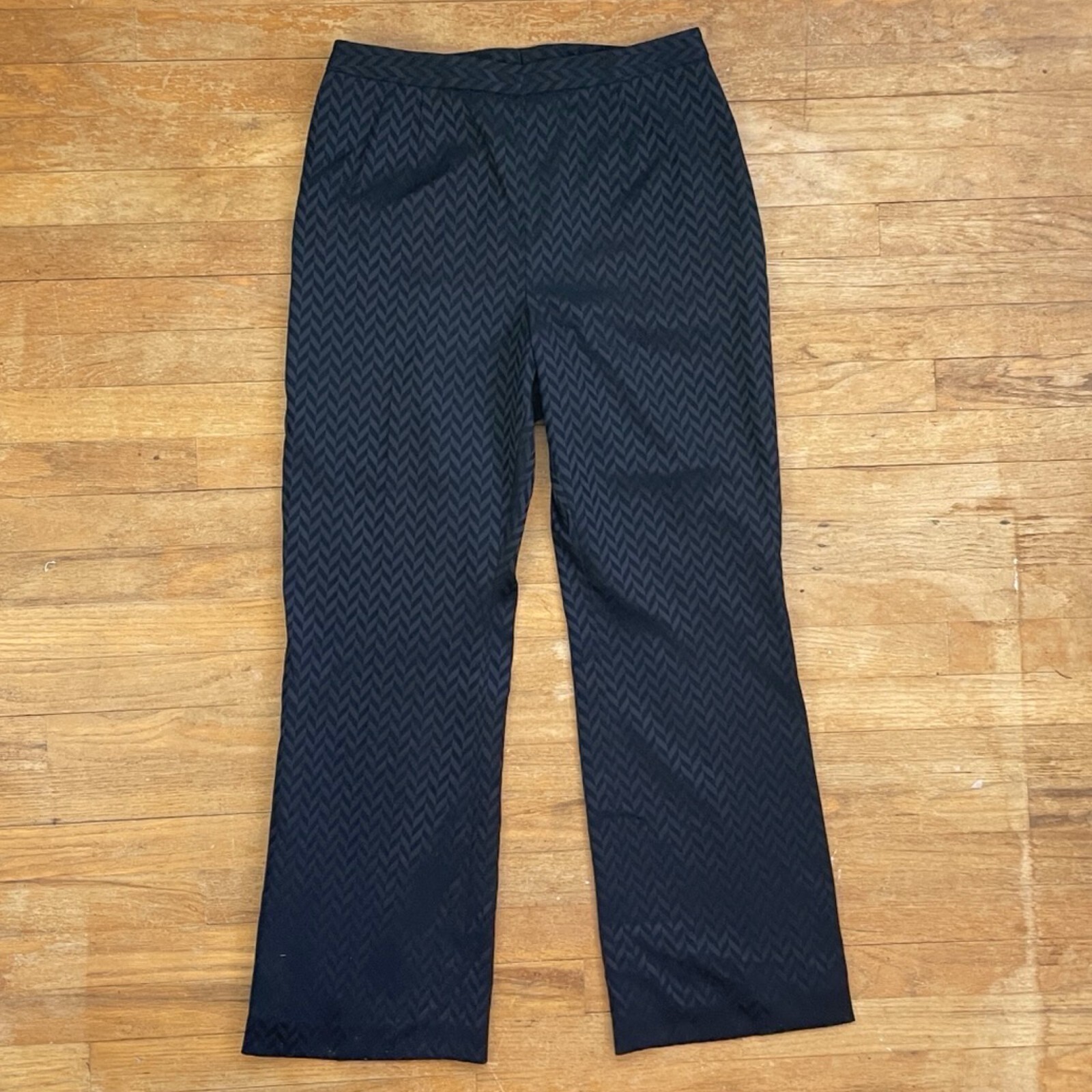 Vintage Black Herringbone Pants Size Large 31″ Waist 1990s High Waist Bootcut