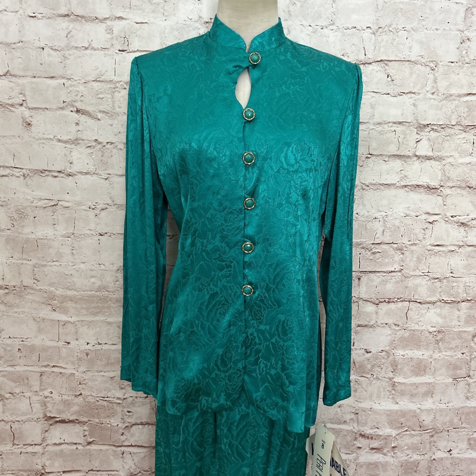 Vintage Peri Petites Jade Green 2 Pc Suit Dress – Jacket + Skirt Elegant Size 8P