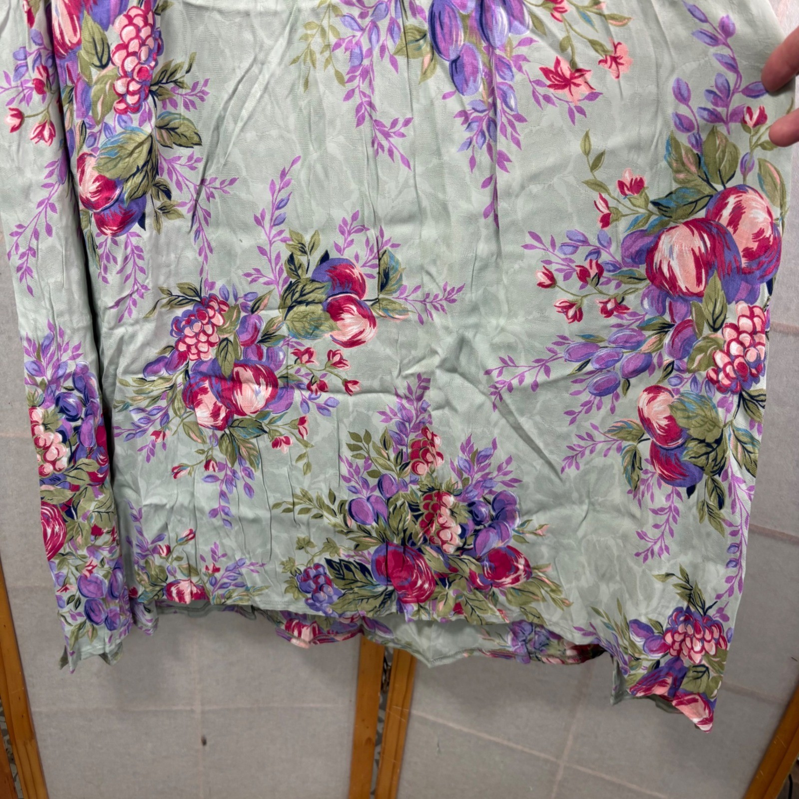Jane Schaffhausen Belle France VTG Floral Rayon Dress Sage Green 6 Peony Garden
